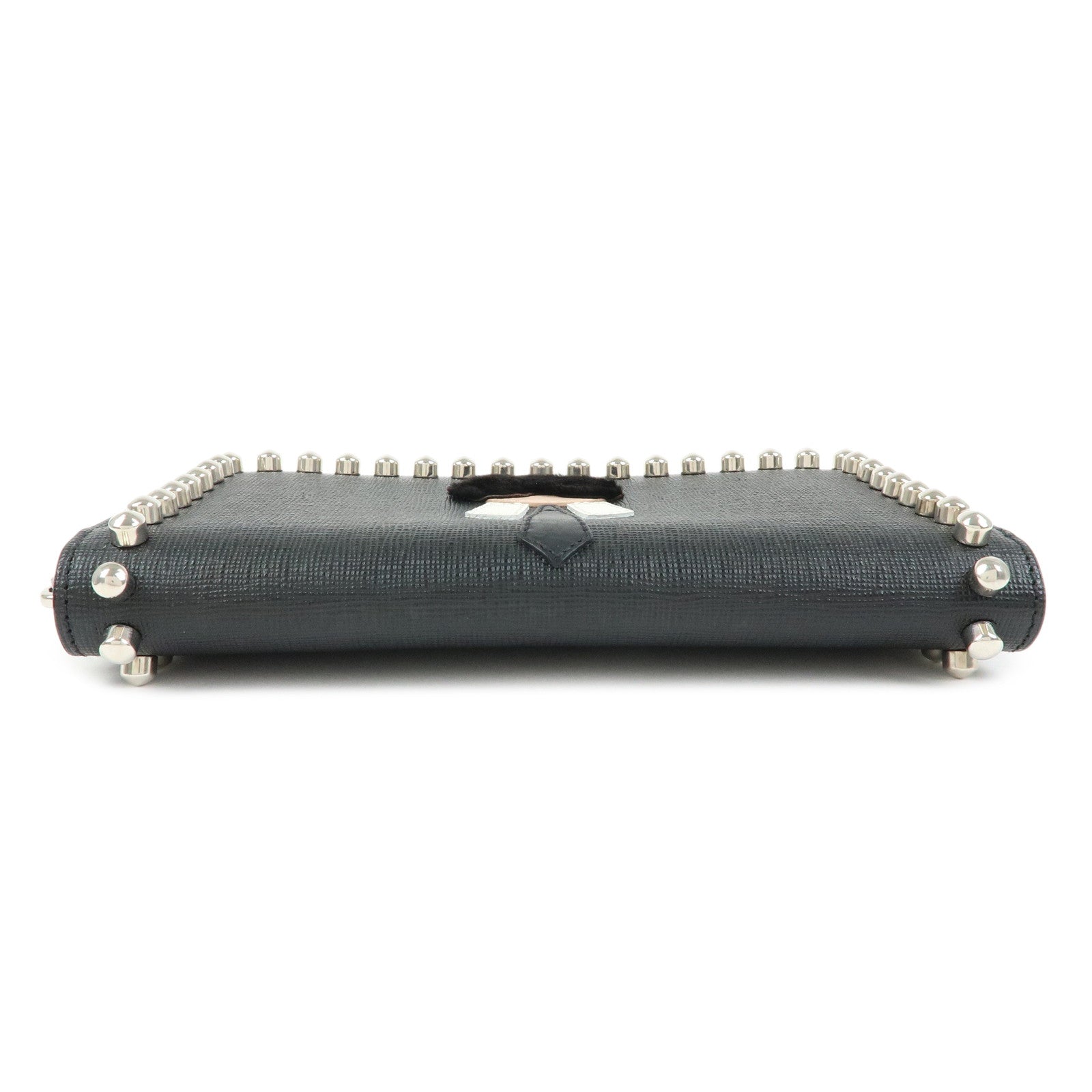 FENDI Leather Studs Zippy Long Wallet Black 8M0299