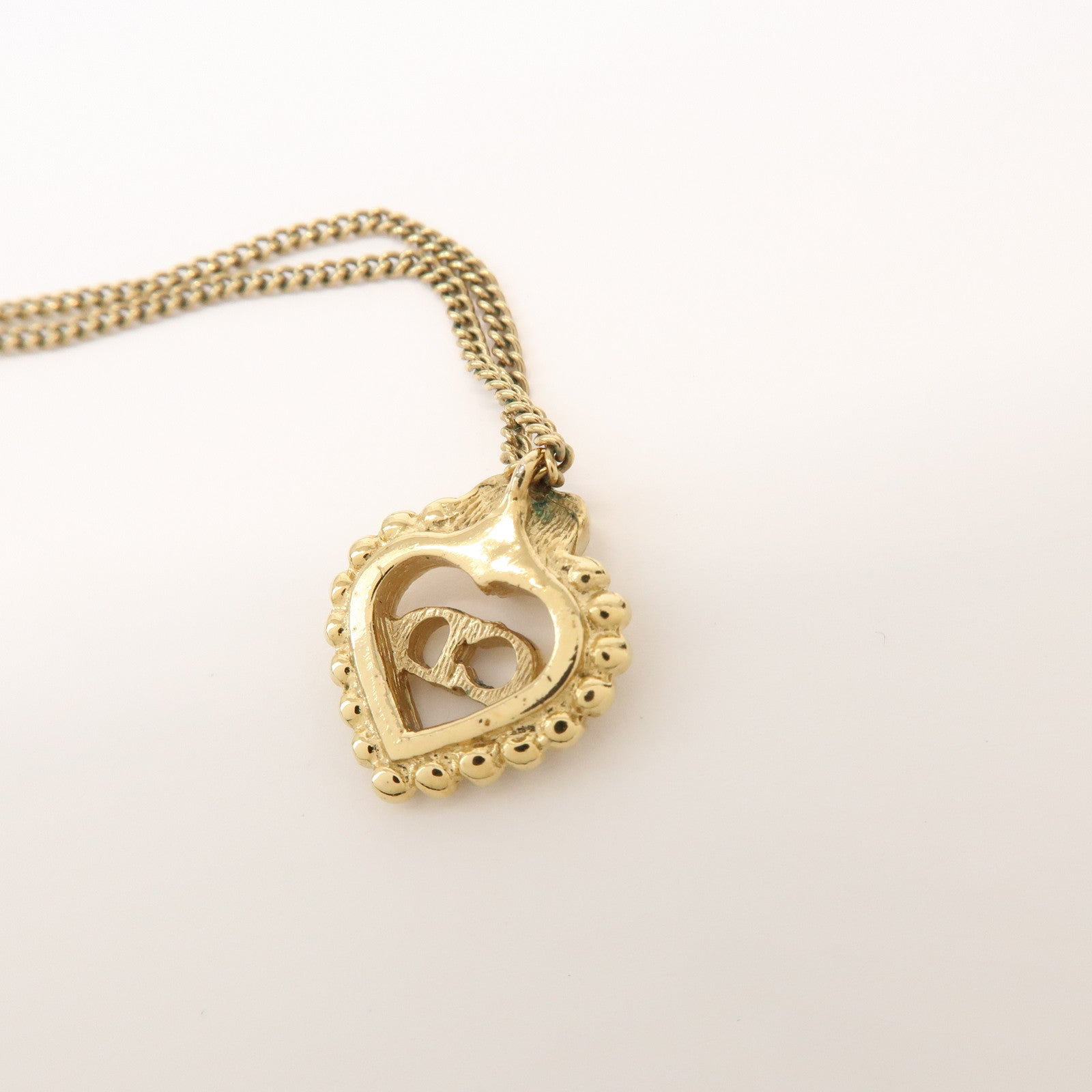 Christian Dior CD Logo Heart Metal Necklace Choker Gold