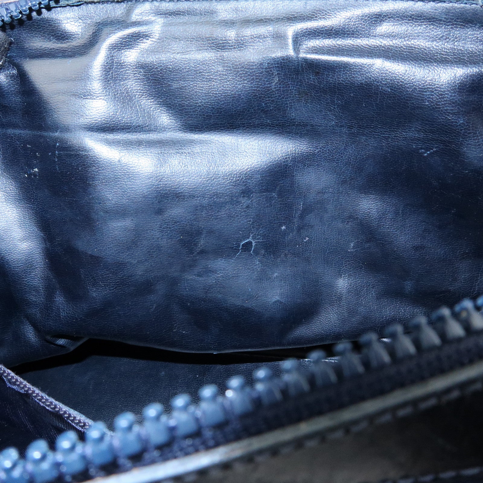 CELINE Macadam Leather Suede Hand Bag Boston Bag Navy