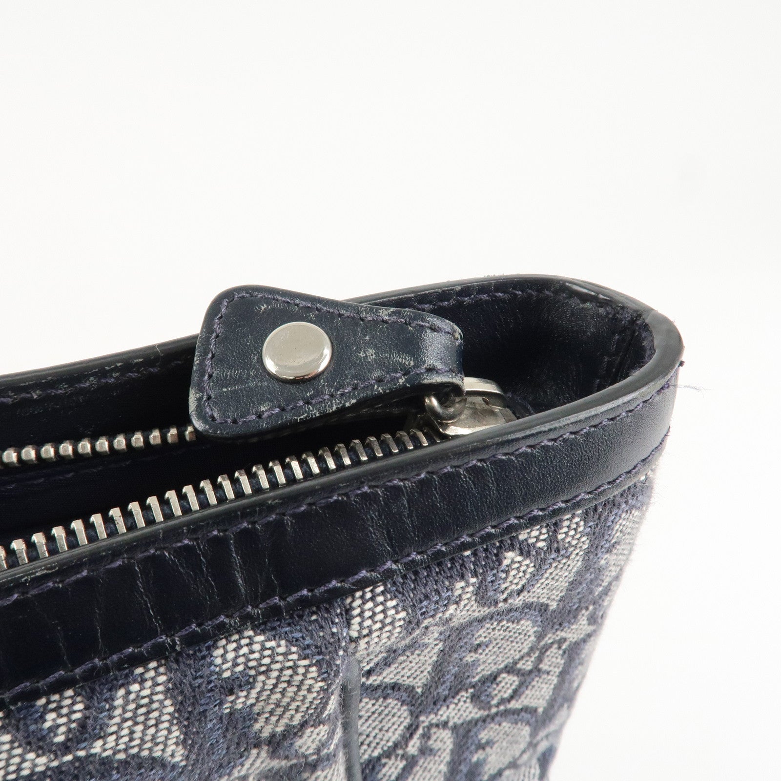 Christian Dior Trotter Leather Canvas Hand Bag Tote Bag Navy Used