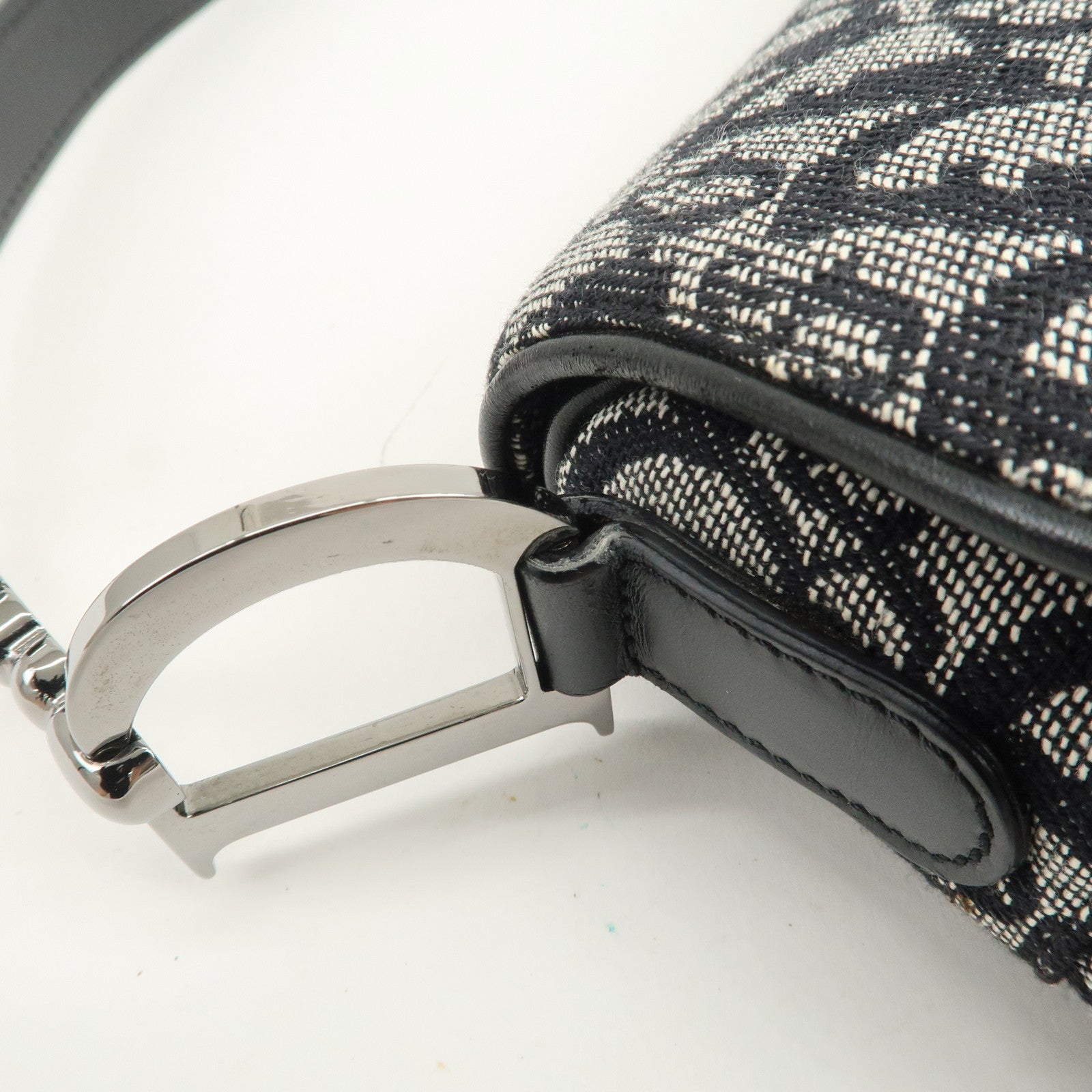 Christian Dior Trotter Canvas Leather Saddle Bag Hand Bag Black
