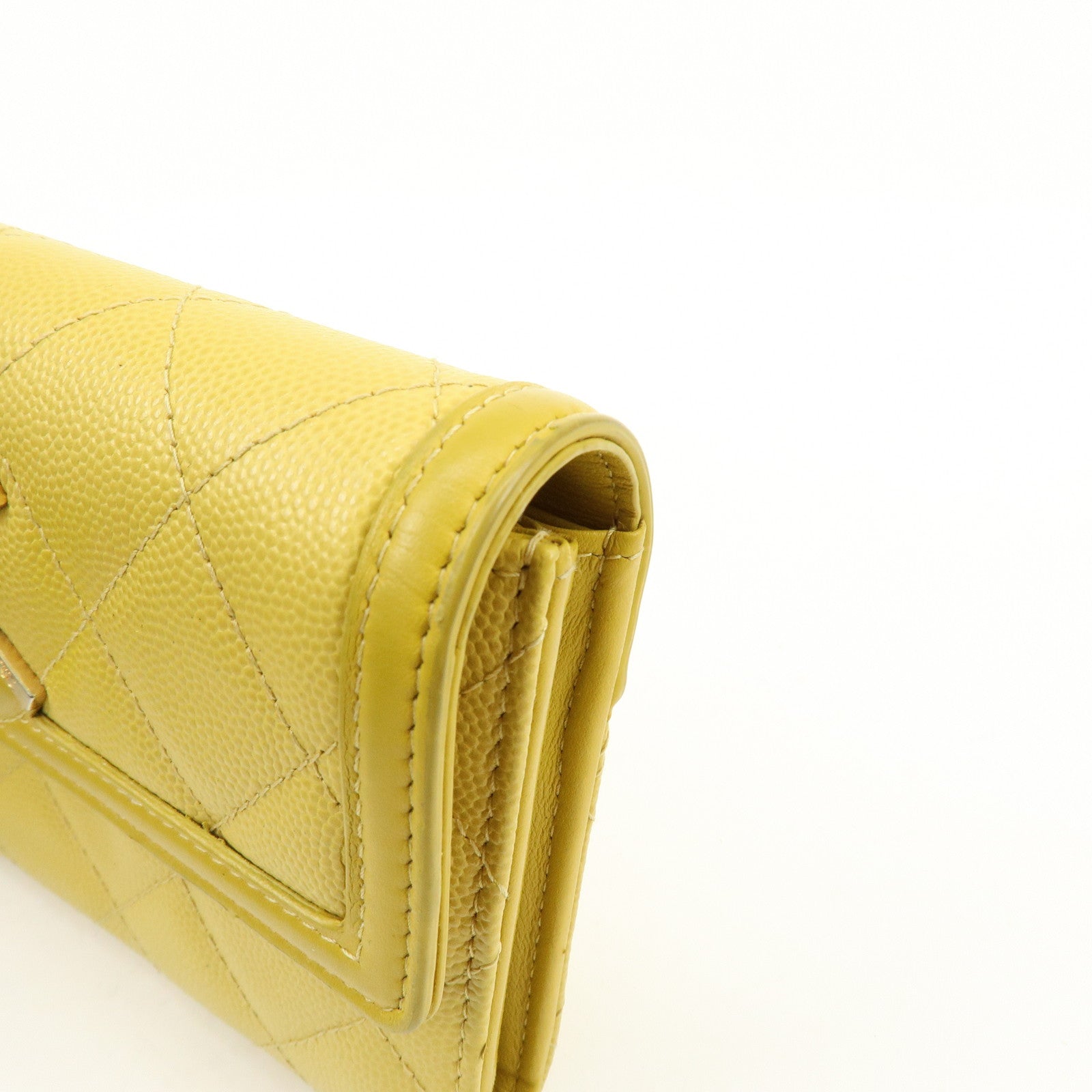 CHANEL CC Filigree Caviarskin Leather Long Wallet Yellow A84448