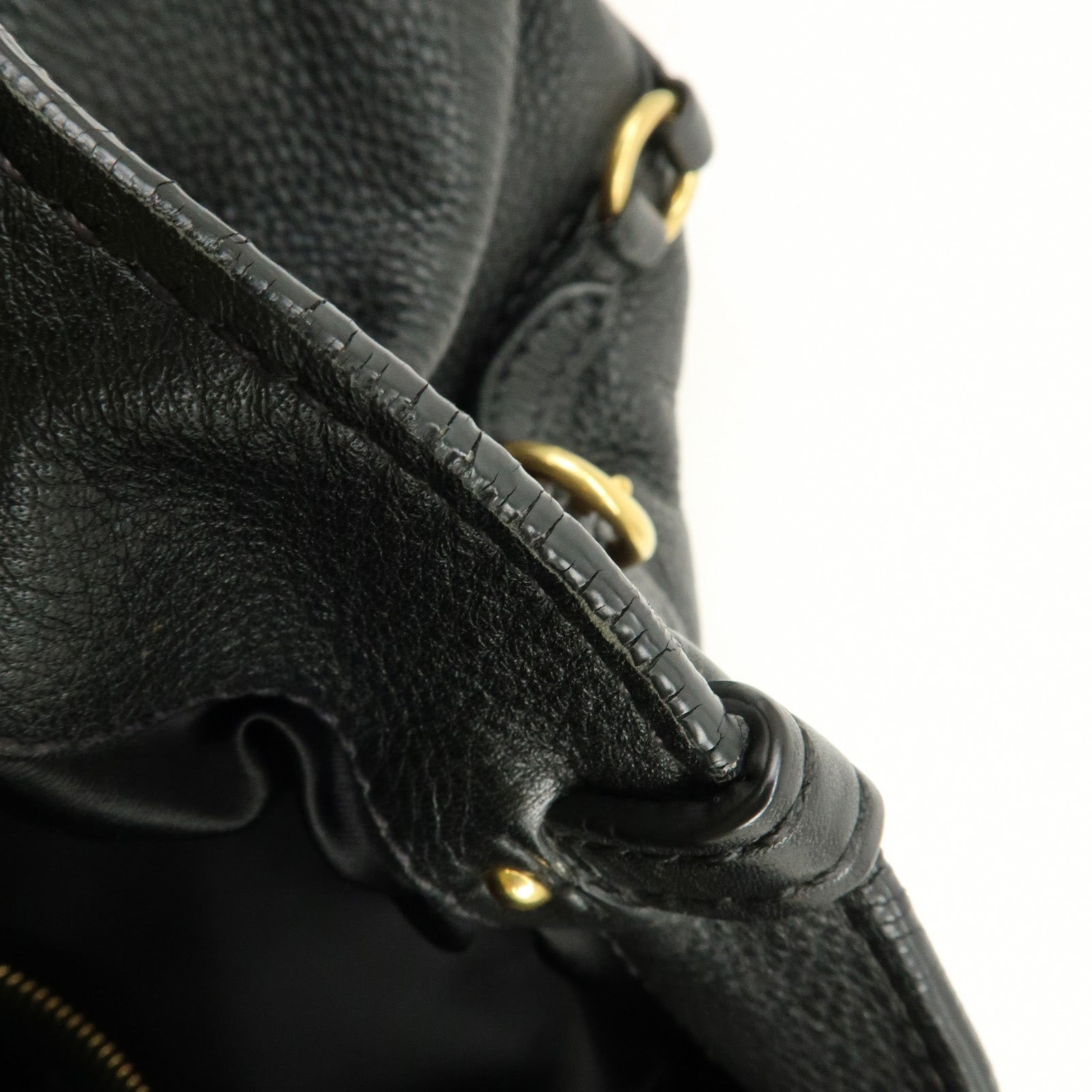 MIU MIU Logo Leather Tote Bag Shoulder Bag Black Gold