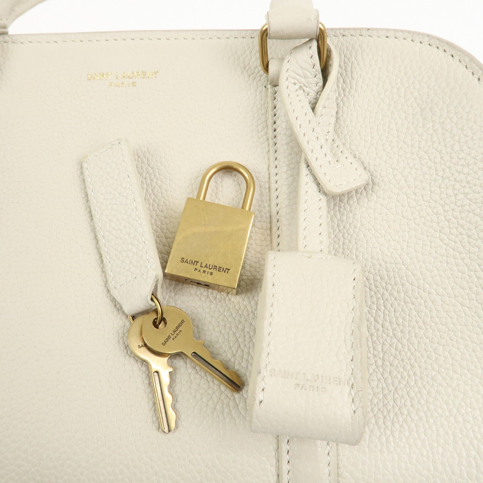 SAINT LAURENT Duffle Lock Leather 2Way Bag Hand Beige
