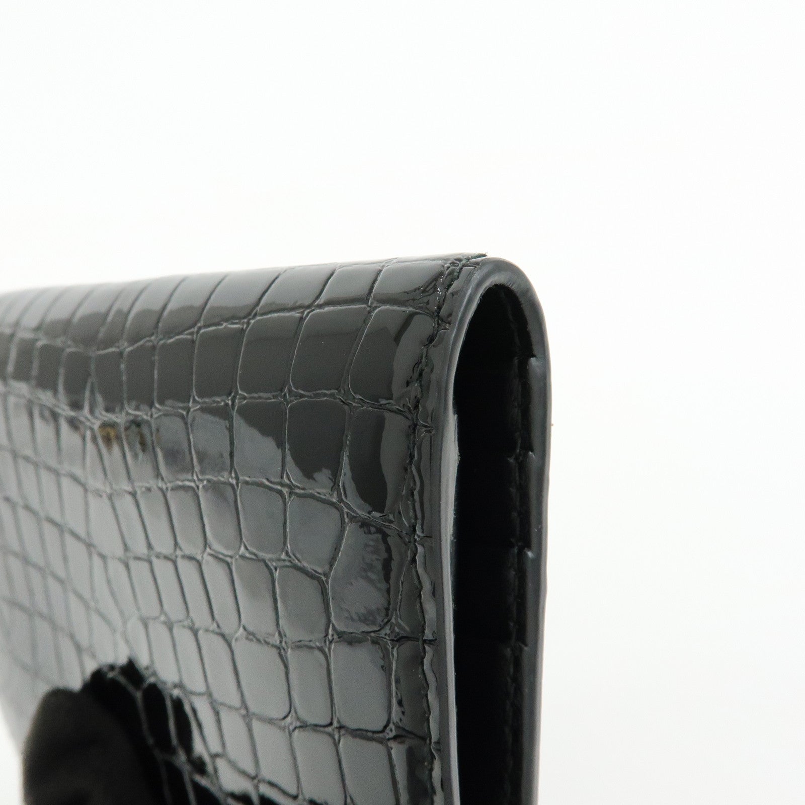 MIU MIU Embossed Patent Leather Bi-fold Compact Wallet Black 5MV204