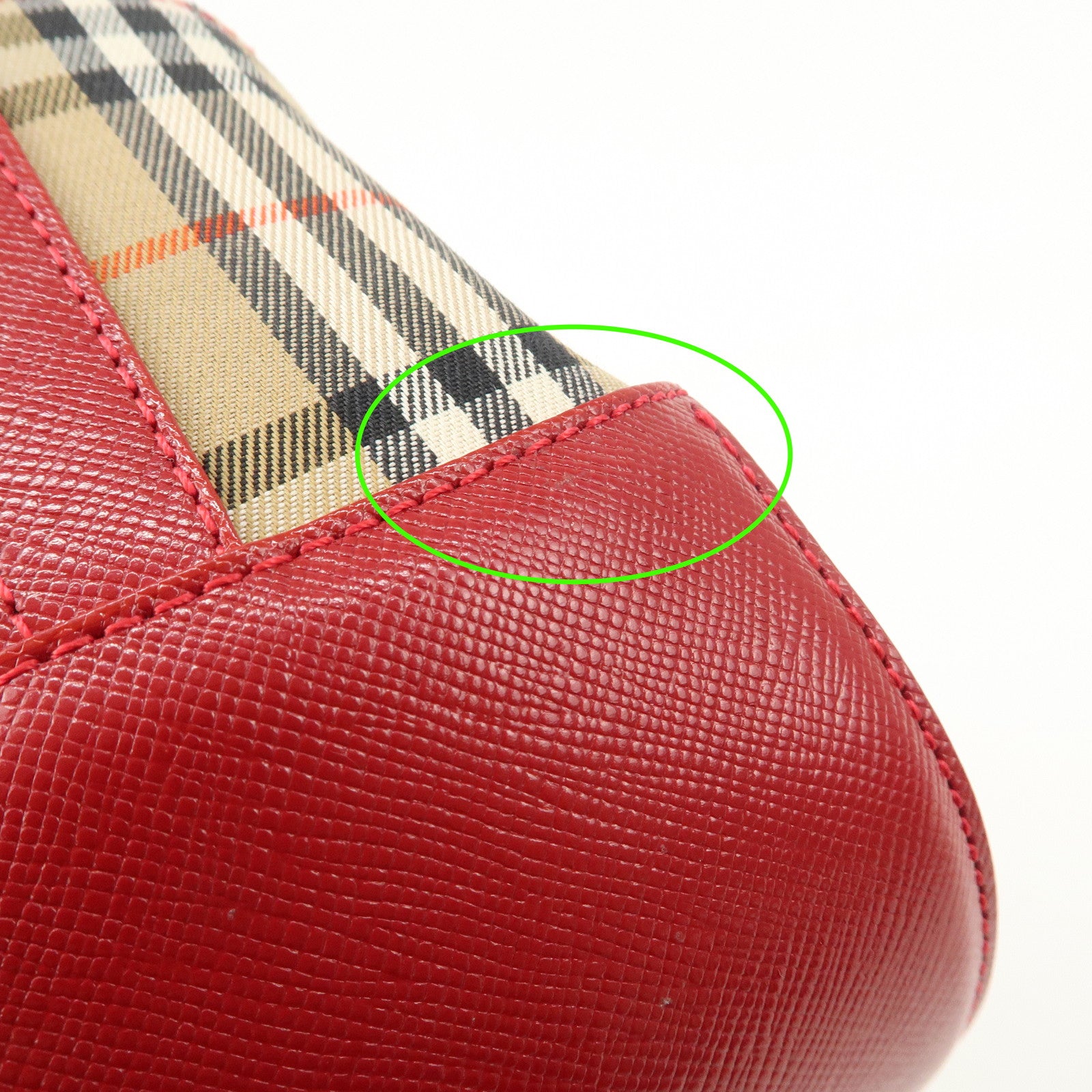 BURBERRY Canvas Leather Nova Plaid Shoulder Bag Hand Bag Beige Red