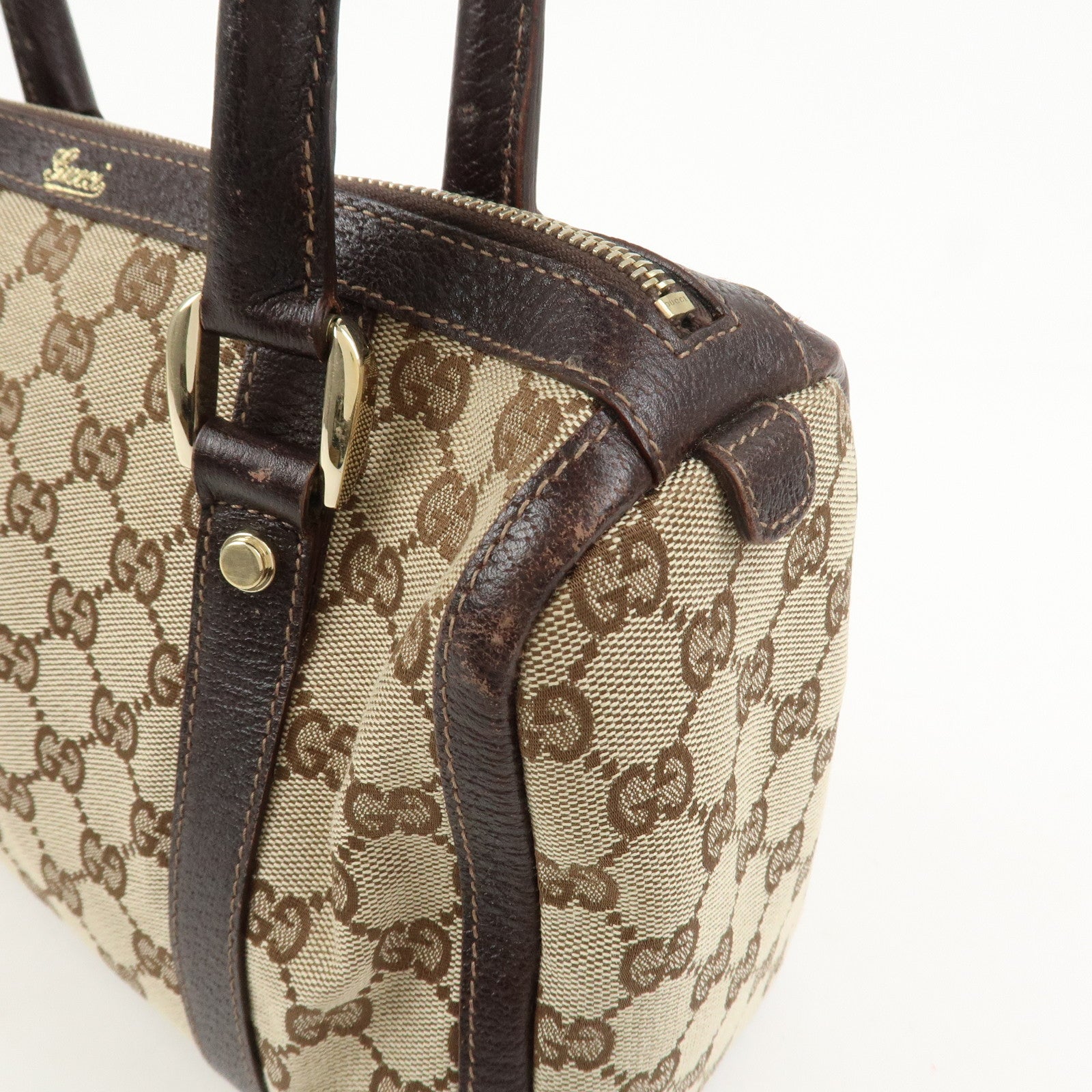 GUCCI Abbey GG Canvas Leather Mini Boston Bag Brown Beige 130942