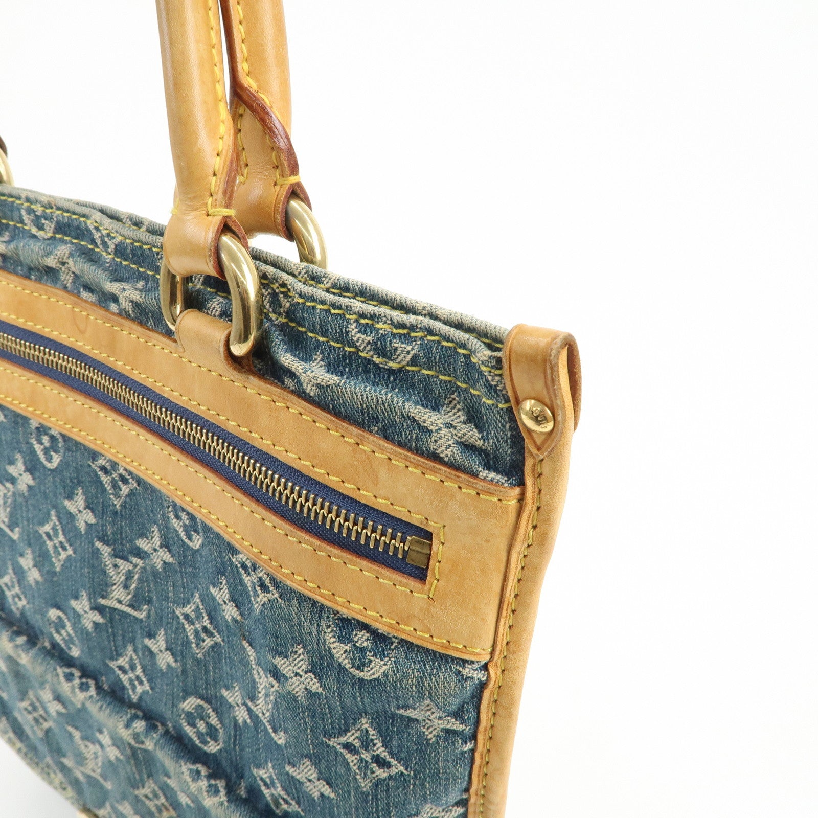 Louis Vuitton Monogram Denim Flat Shopper Tote Bag Blue M95018