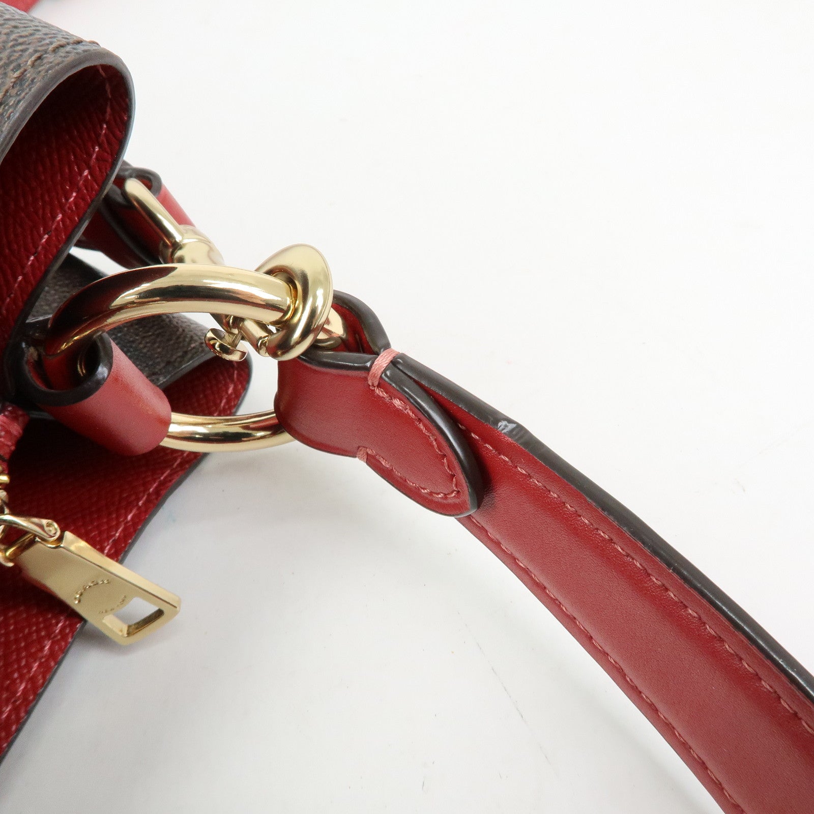 COACH Signature PVC 2Way Shoulder Bag Hand Bag Dark Brown Red