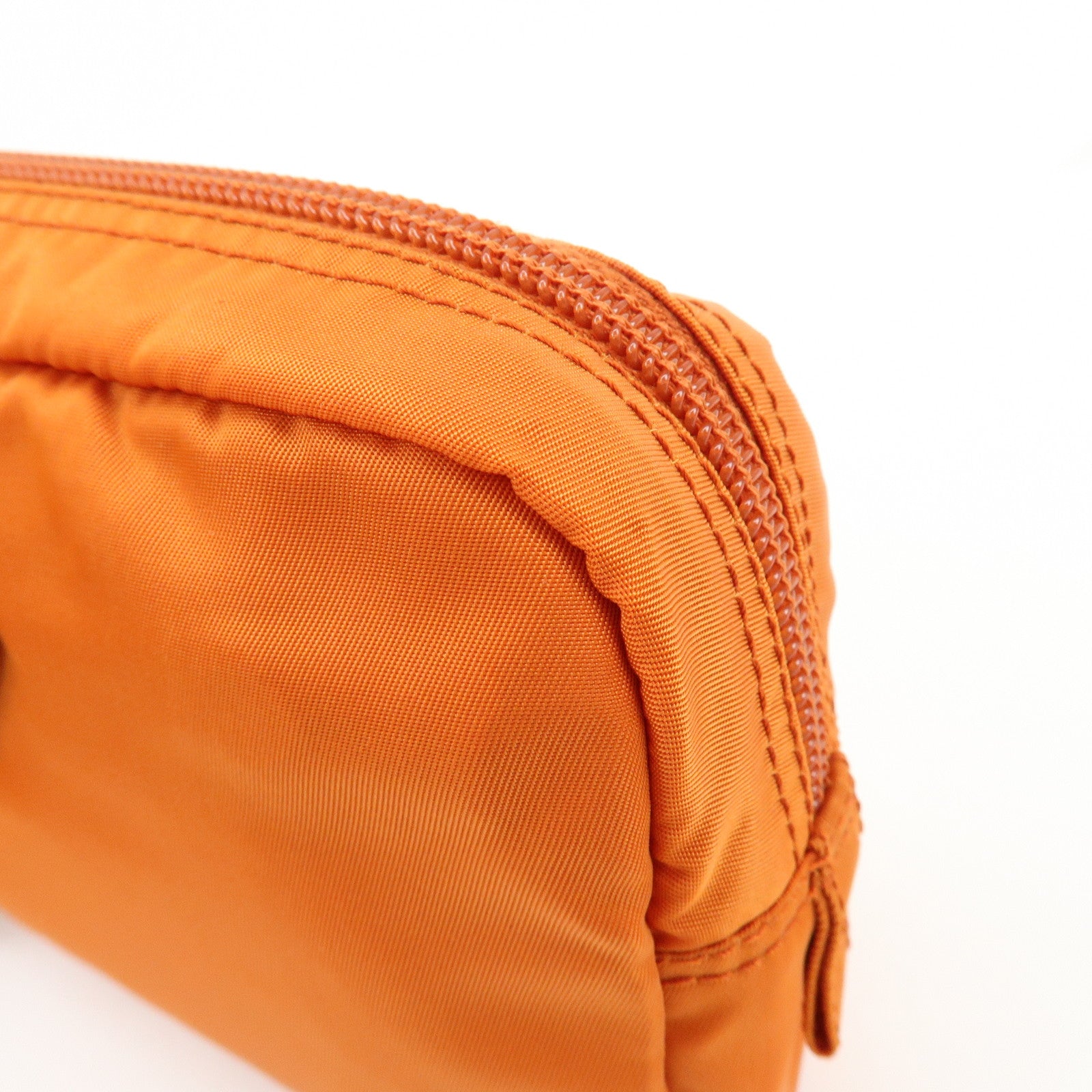 PRADA Triangle Logo Nylon Saffiano Leather Pouch Orange 1N0021