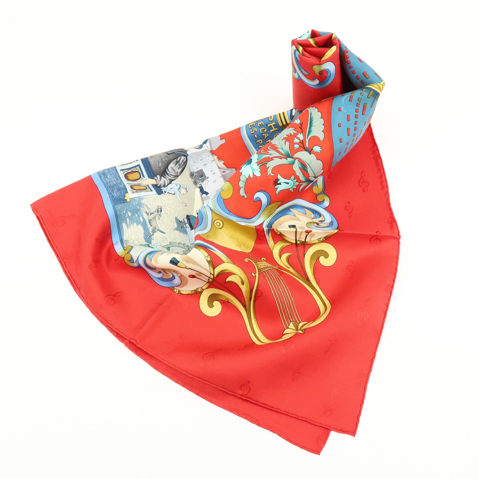 HERMES Carre 90 Silk 100% ORGAUPHONE ETAUTRES MECANIQUES Scarf Red