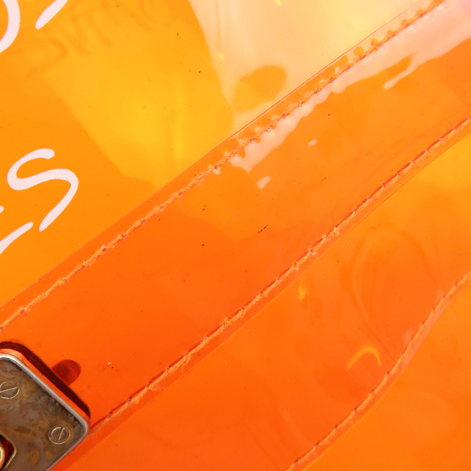 HERMES Kelly Vinyl Hand Bag Clear Orange