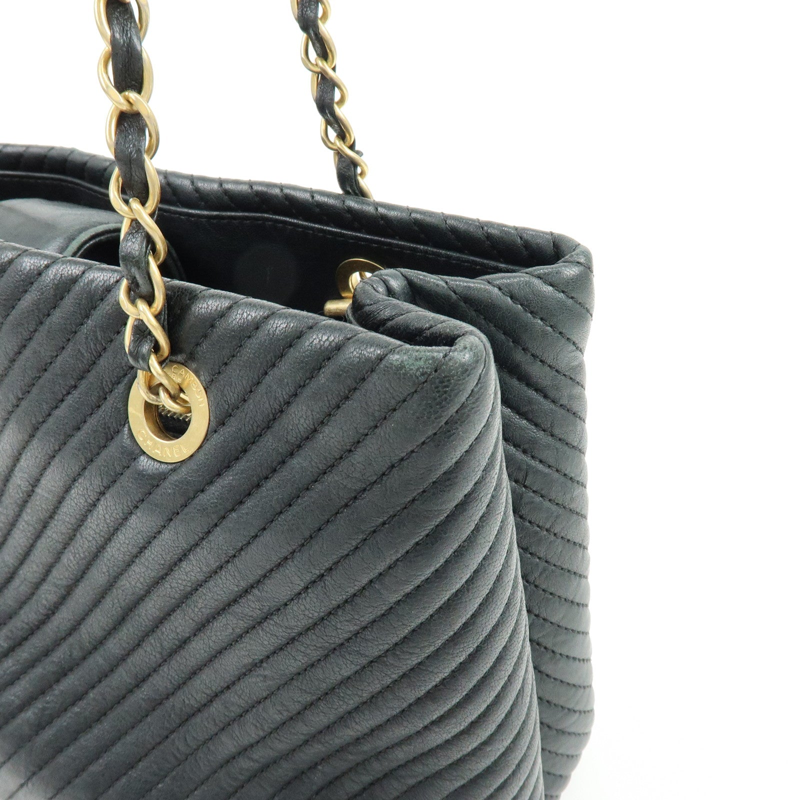 CHANEL Chevron Calf Leather Shoulder Bag Tote Bag Black