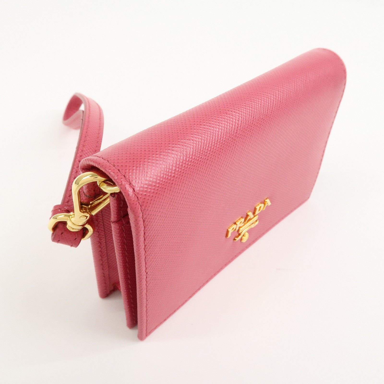PRADA Saffiano Leather Logo Card Case Card Holder Pink 1M1439