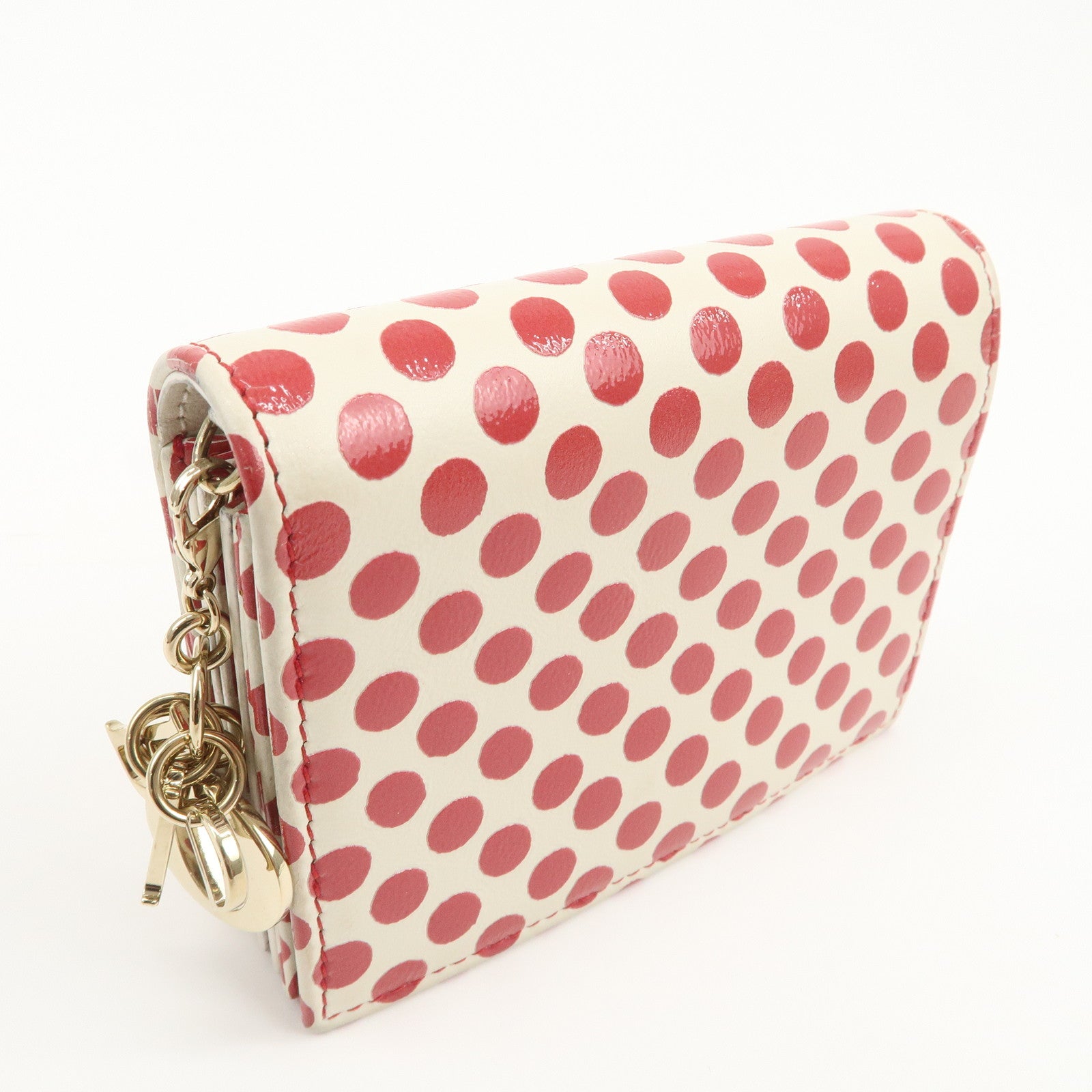 Christian Dior Leather Card Case Card Holder Dots Ivory Red
