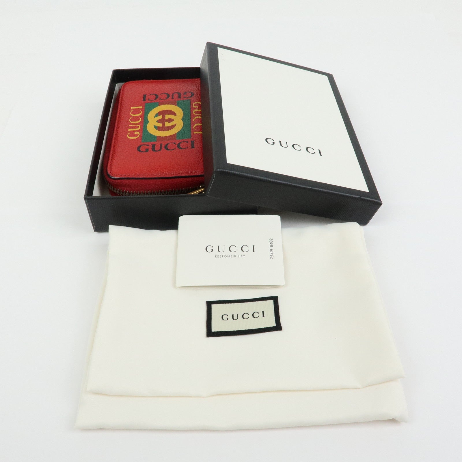 GUCCI Sherry Leather Web Line Card Case Coin Case Red 496319