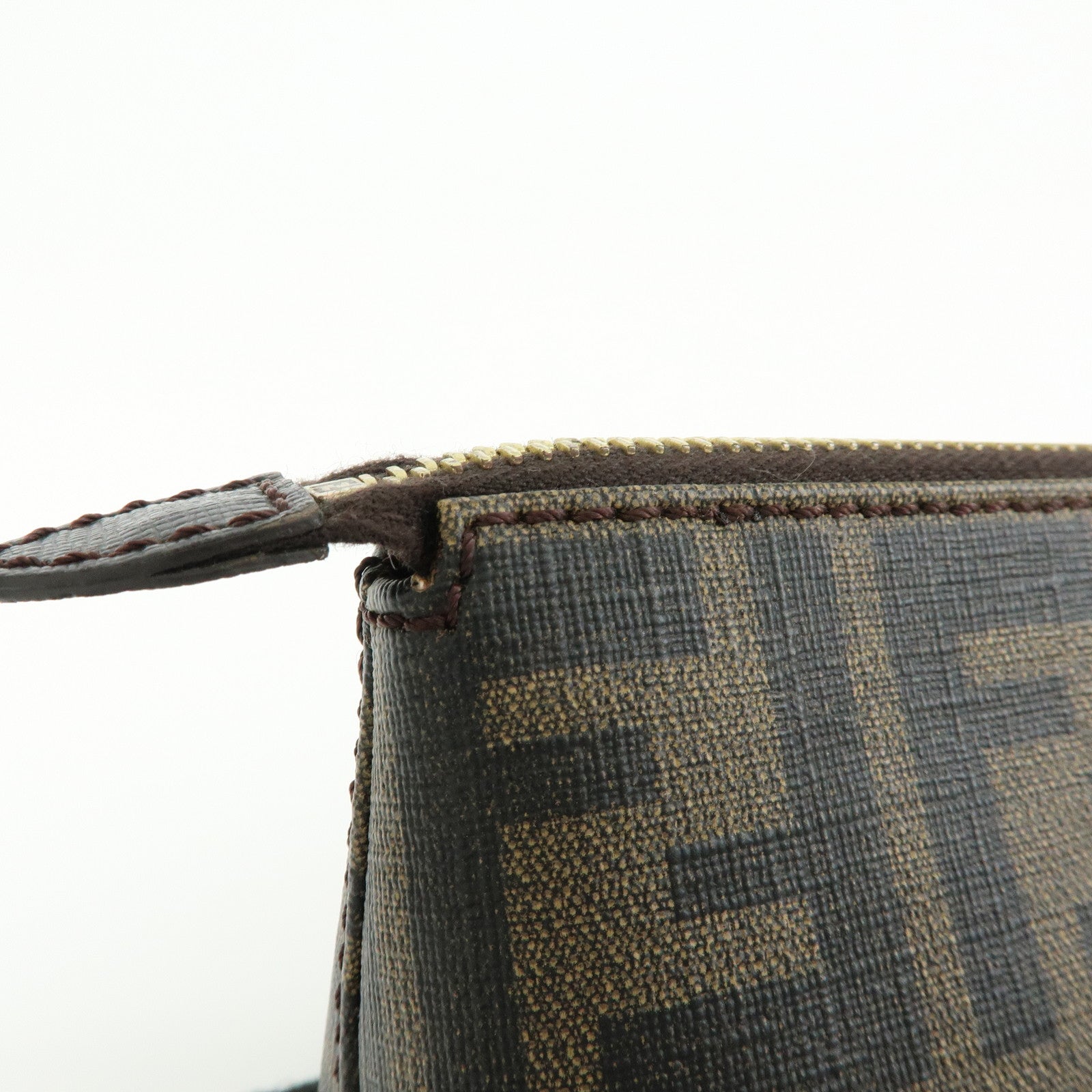 FENDI Zucca PVC Leather Cosmetic Pouch Brown Black 7N0074