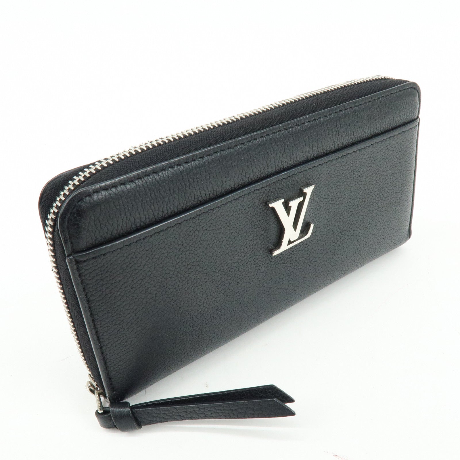 Louis Vuitton Leather Lockme Round Zippy Long Wallet Noir M62622