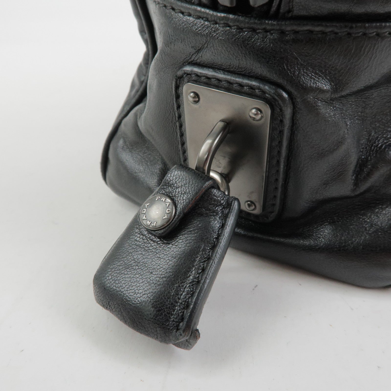 PRADA Leather Boston Bag Hand Bag Black BL0758