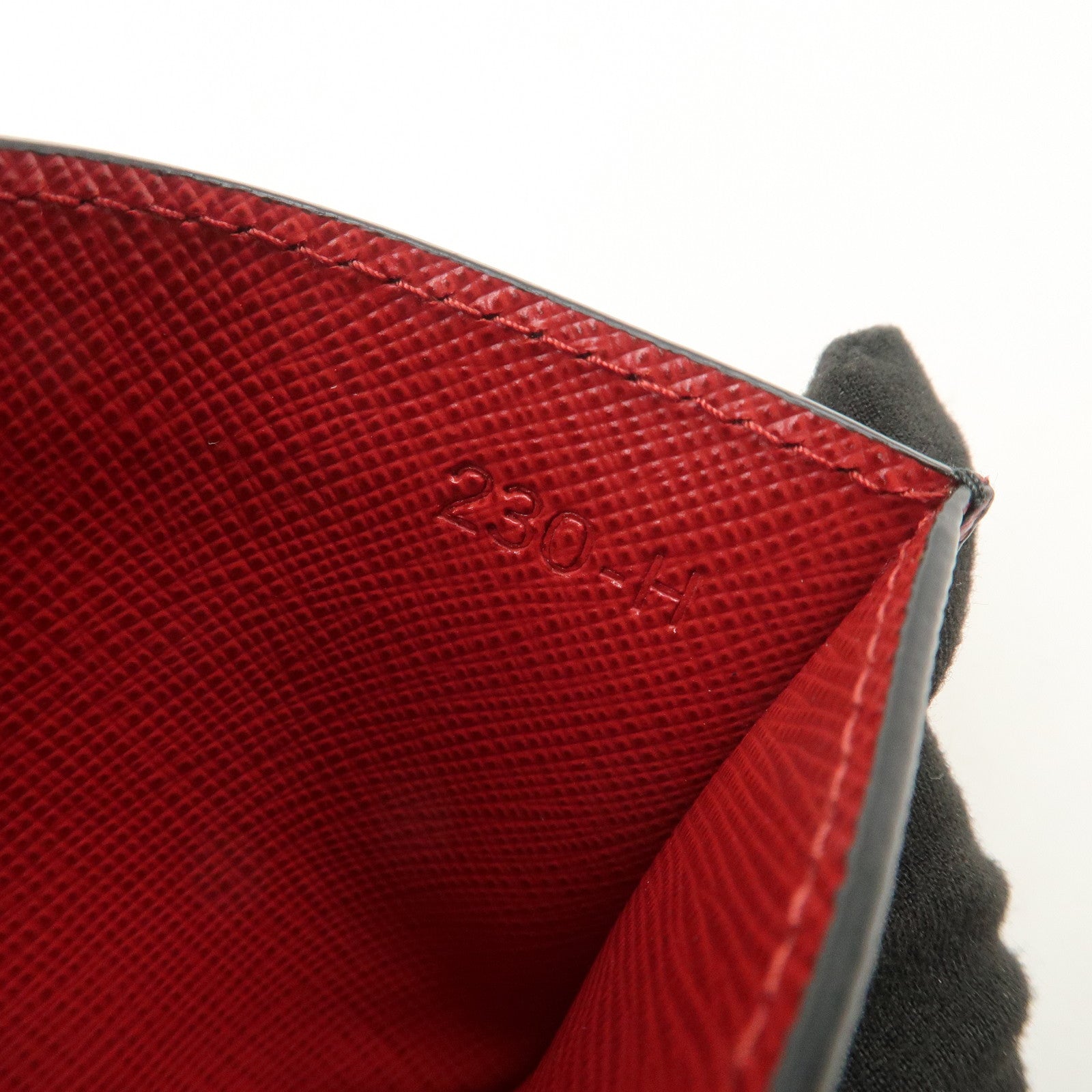 PRADA Triangle Logo Saffiano Leather Card Case Black Red 1MC025