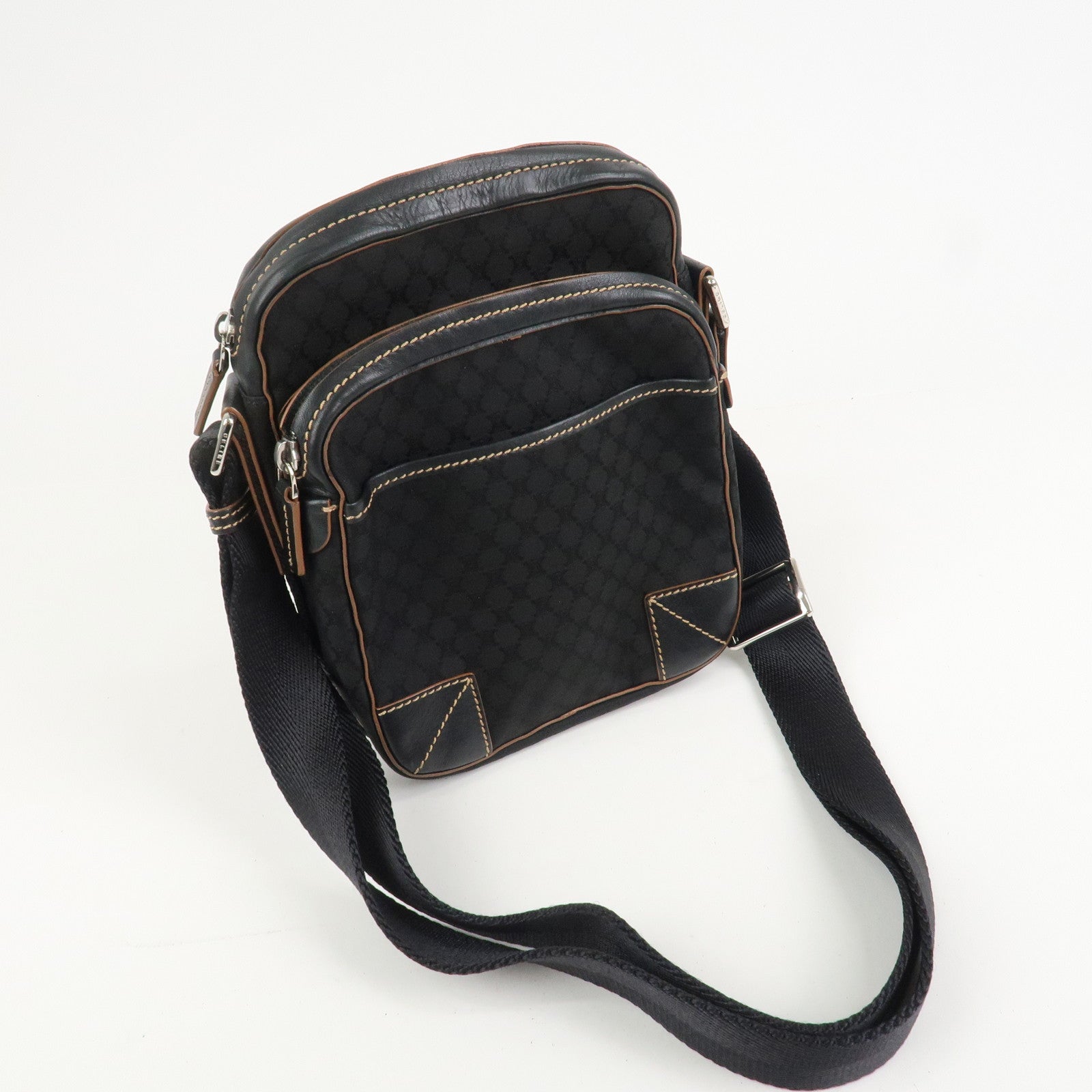 CELINE Macadam Canvas Leather Shoulder Bag Crossbody Bag Black