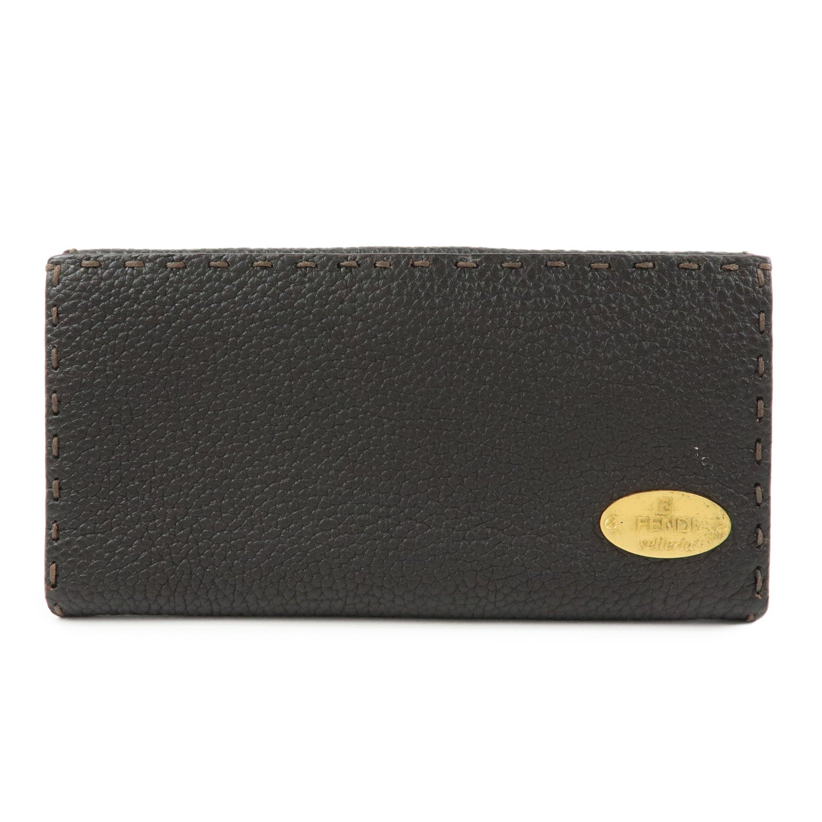 FENDI Selleria Leather Long Flap Wallet Dark Brown 8M0144