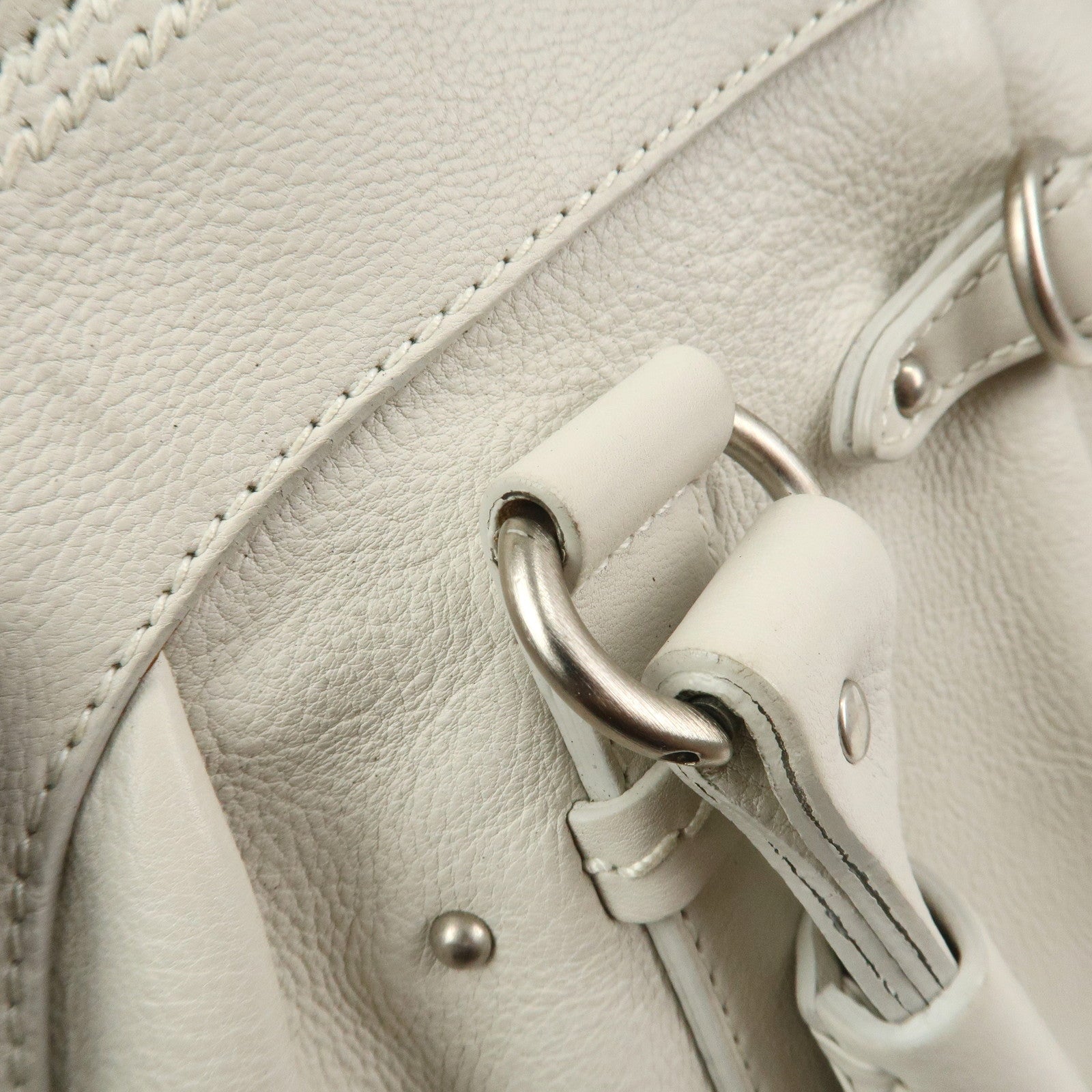 Christian Dior Leather Shoulder Bag Hand Bag White 10-RU-0037