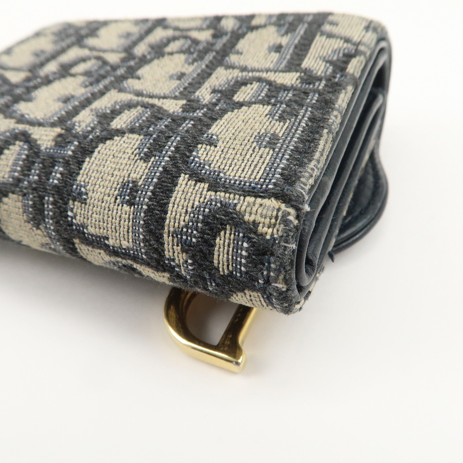 Christian Dior Trotter Canvas Leather Tri-fold Compact Wallet Navy