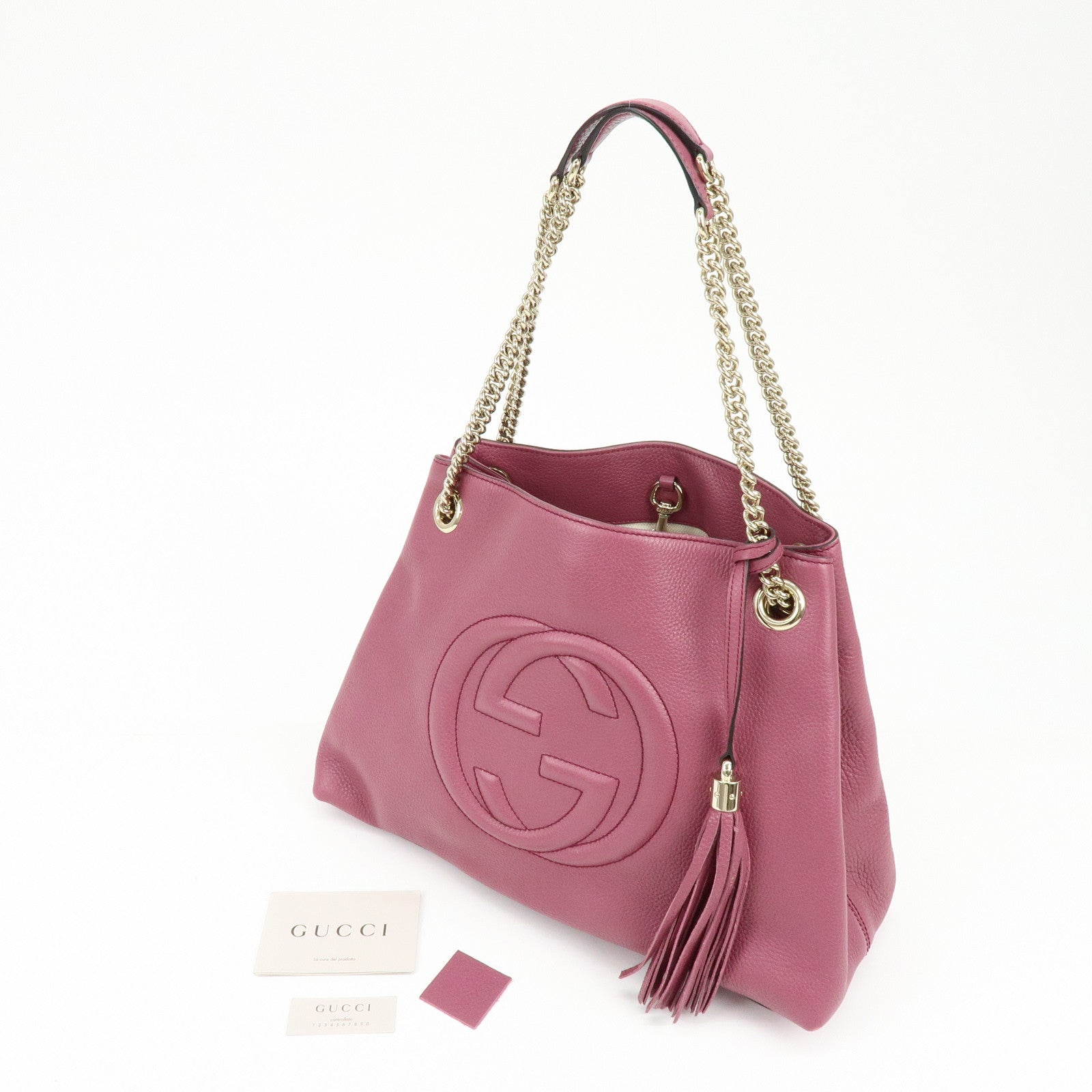 GUCCI SOHO Interlocking G Leather Chain Shoulder Bag Purple 308982