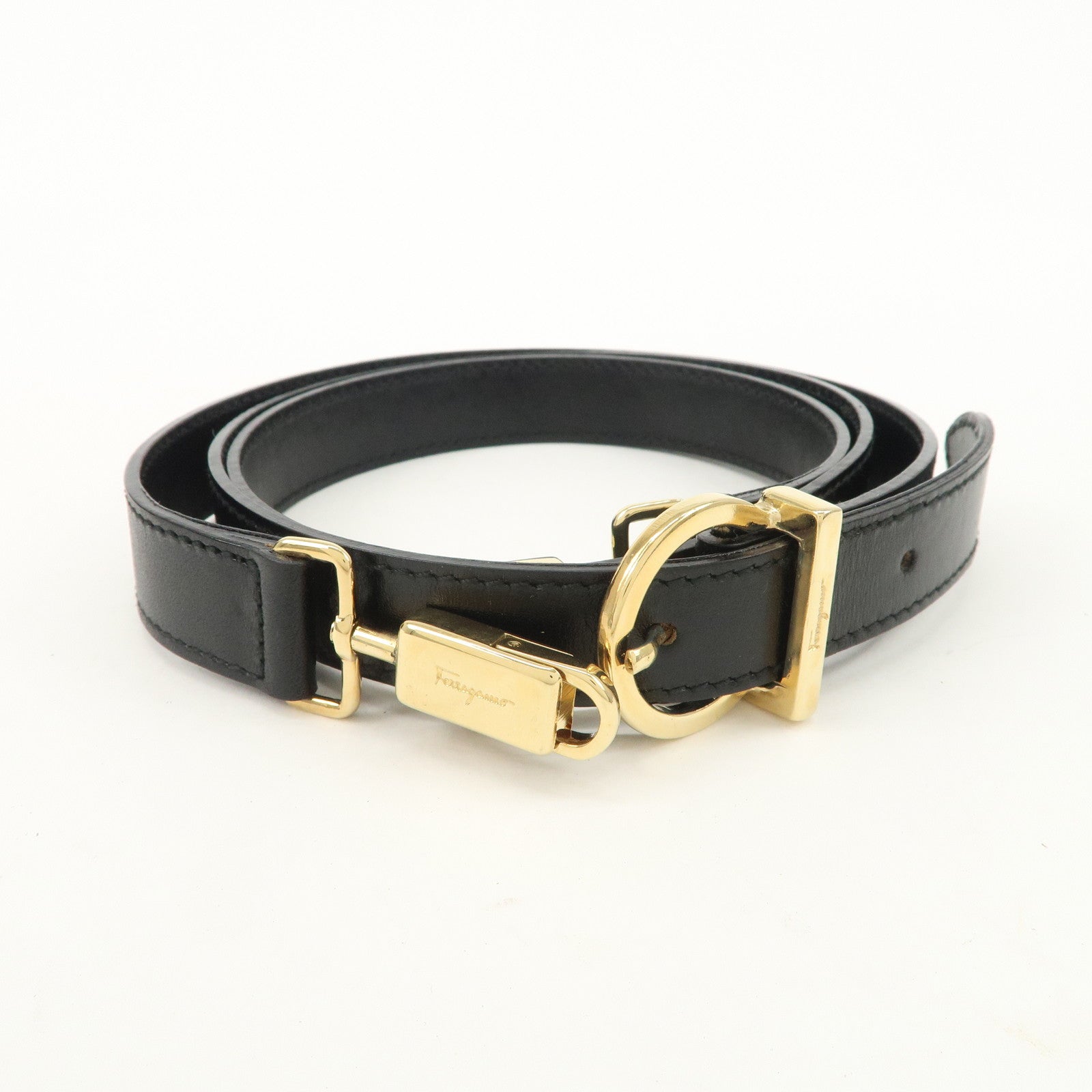 Ferragamo Gancini Leather 2Way Bag Hand Bag Shoulder Bag Black