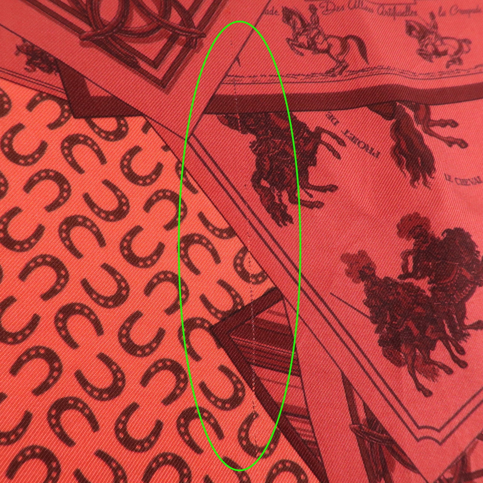 HERMES Carre 90 Silk 100% Scarf Porte Bonheur Horse Pattern Red Used