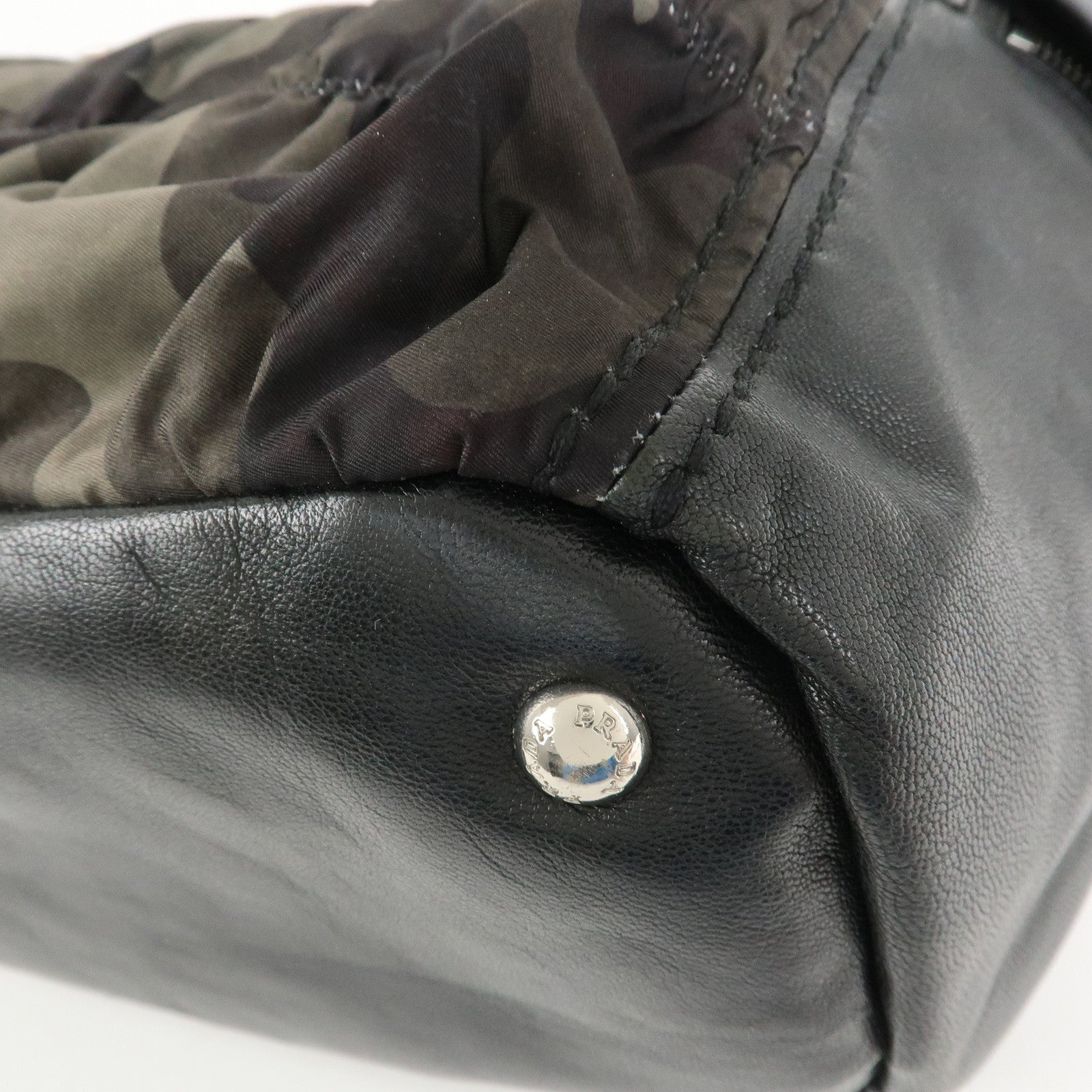 PRADA Logo Nylon Leather Gathered 2Way Shoulder Hand Bag BN4586