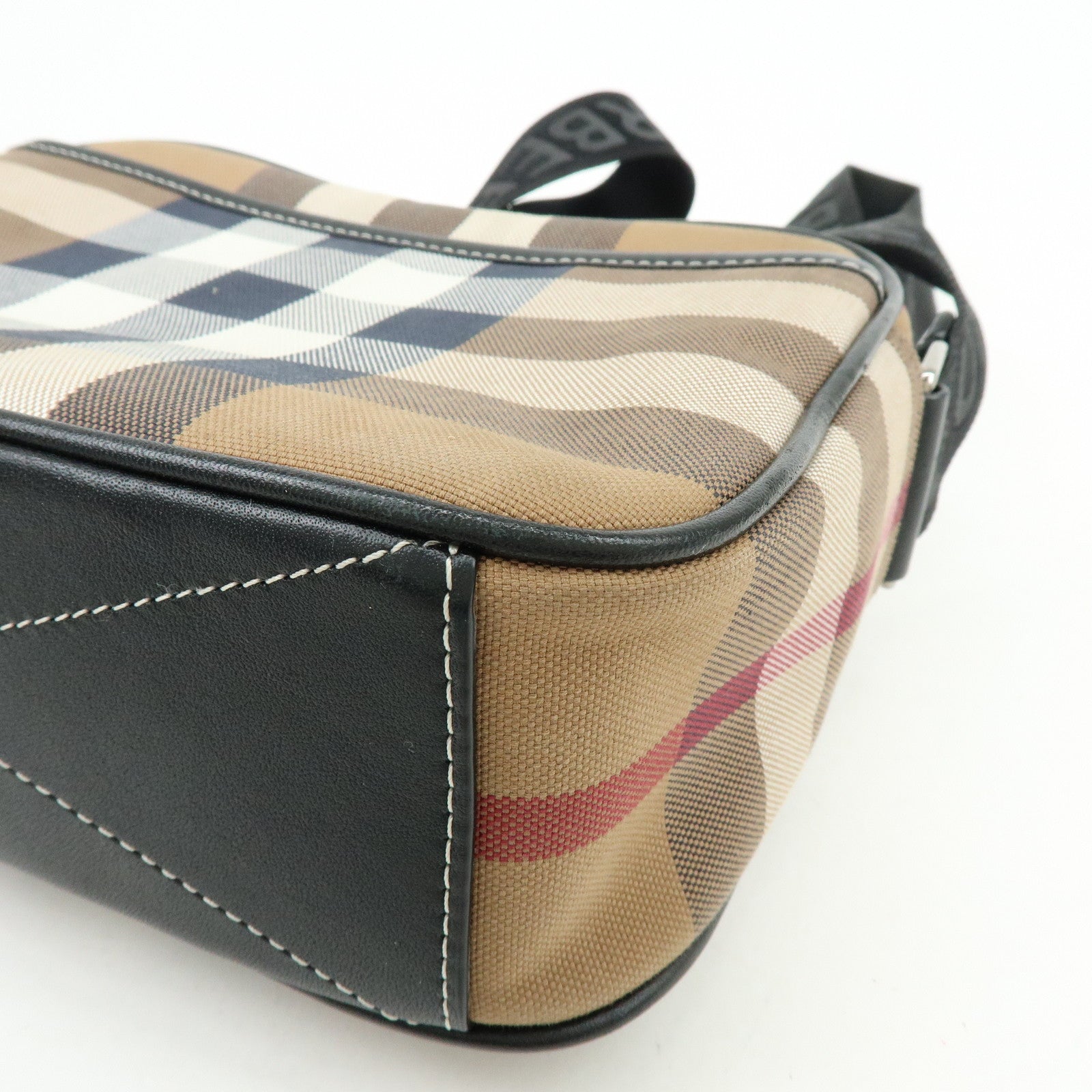 BURBERRY Nova Plaid Canvas Leather Shoulder Crossbody Bag Beige