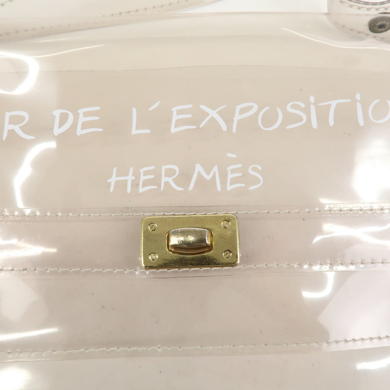 HERMES Vinyl Kelly Hand Bag Clear White Gold