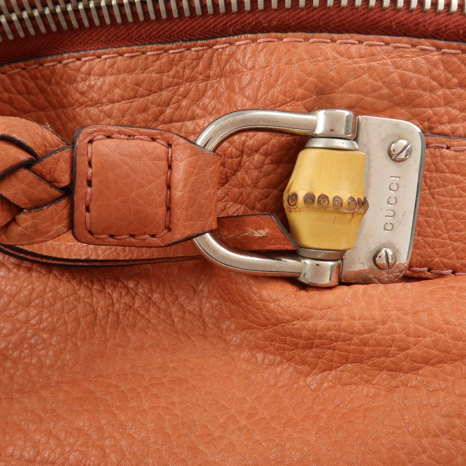 GUCCI Bamboo Leather Boston Bag Shoulder Bag Coral 232959