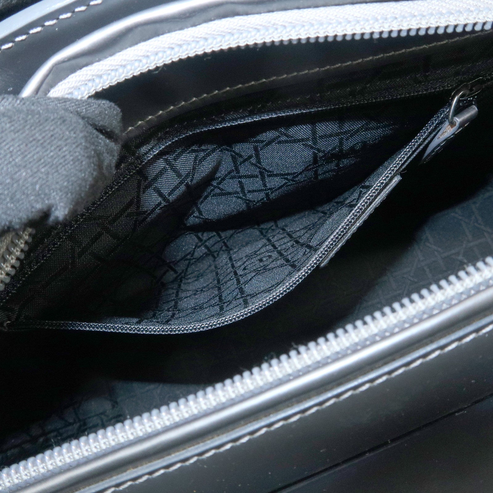 Christian Dior Maris Pearl Logo Leather Hand Bag Gray