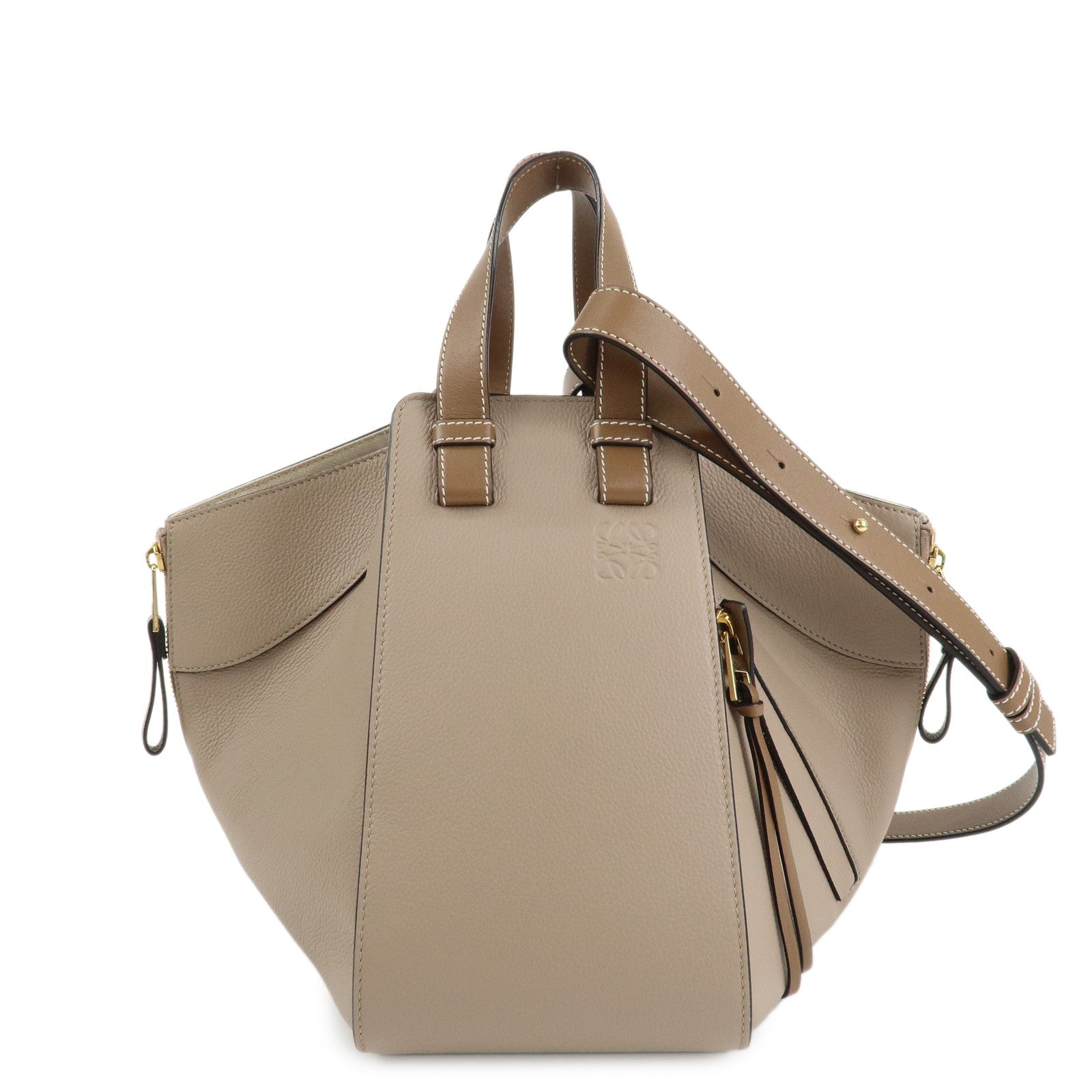 LOEWE Anagram Leather Hammock Small Shoulder Bag Greige Used