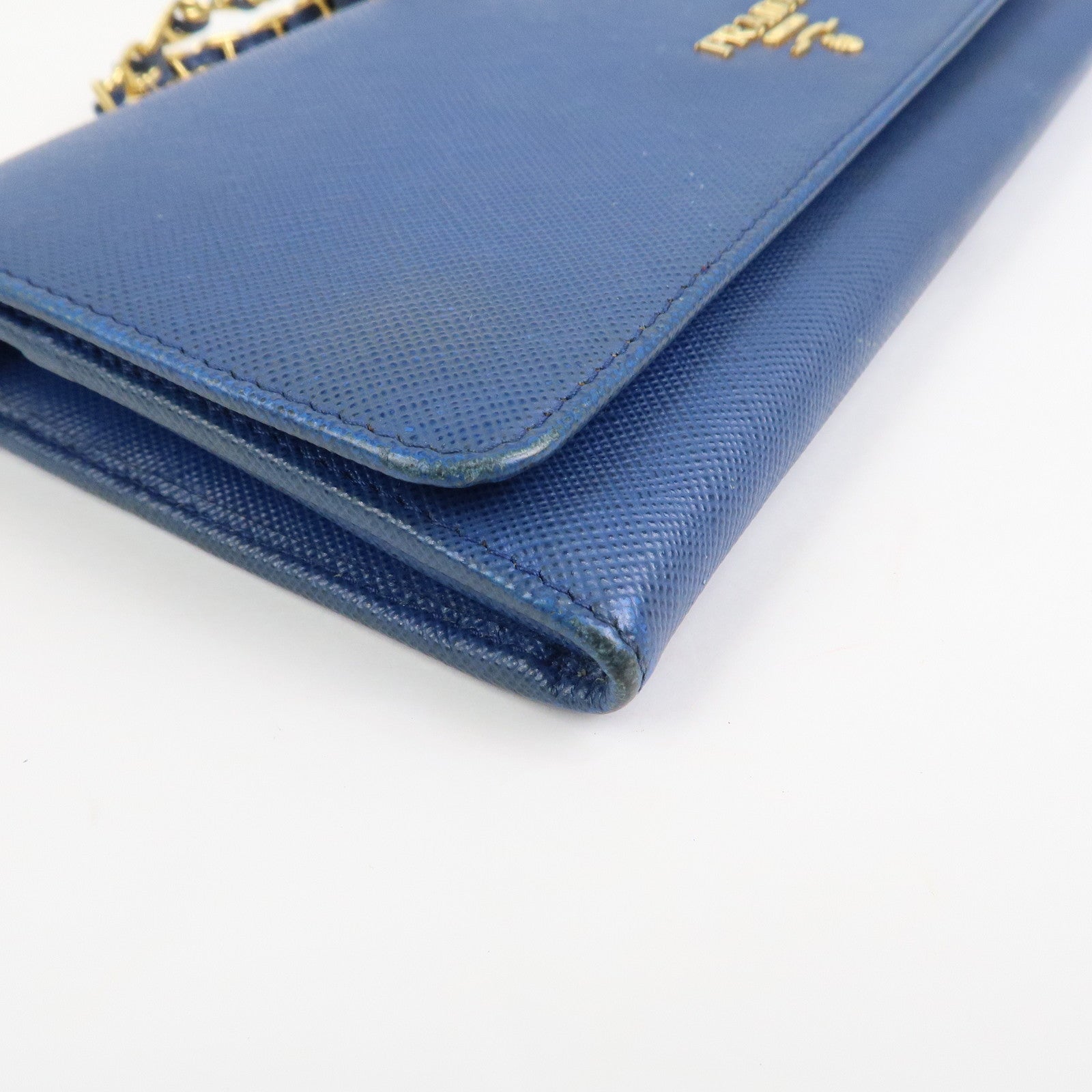 PRADA Logo Saffiano Leather Chain Shoulder Wallet WOC Blue 1M1290