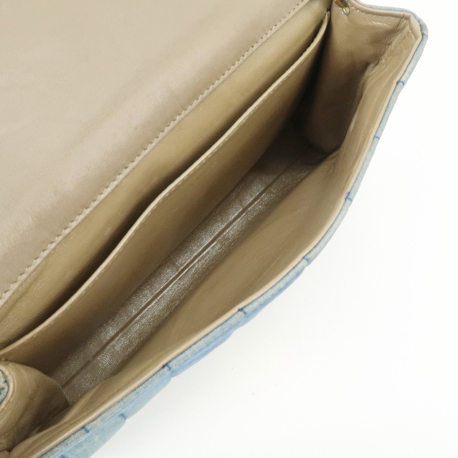 CHANEL COCO Mark Wide Stitch Chocolate Bar Chain Shoulder Bag Blue Gold Used