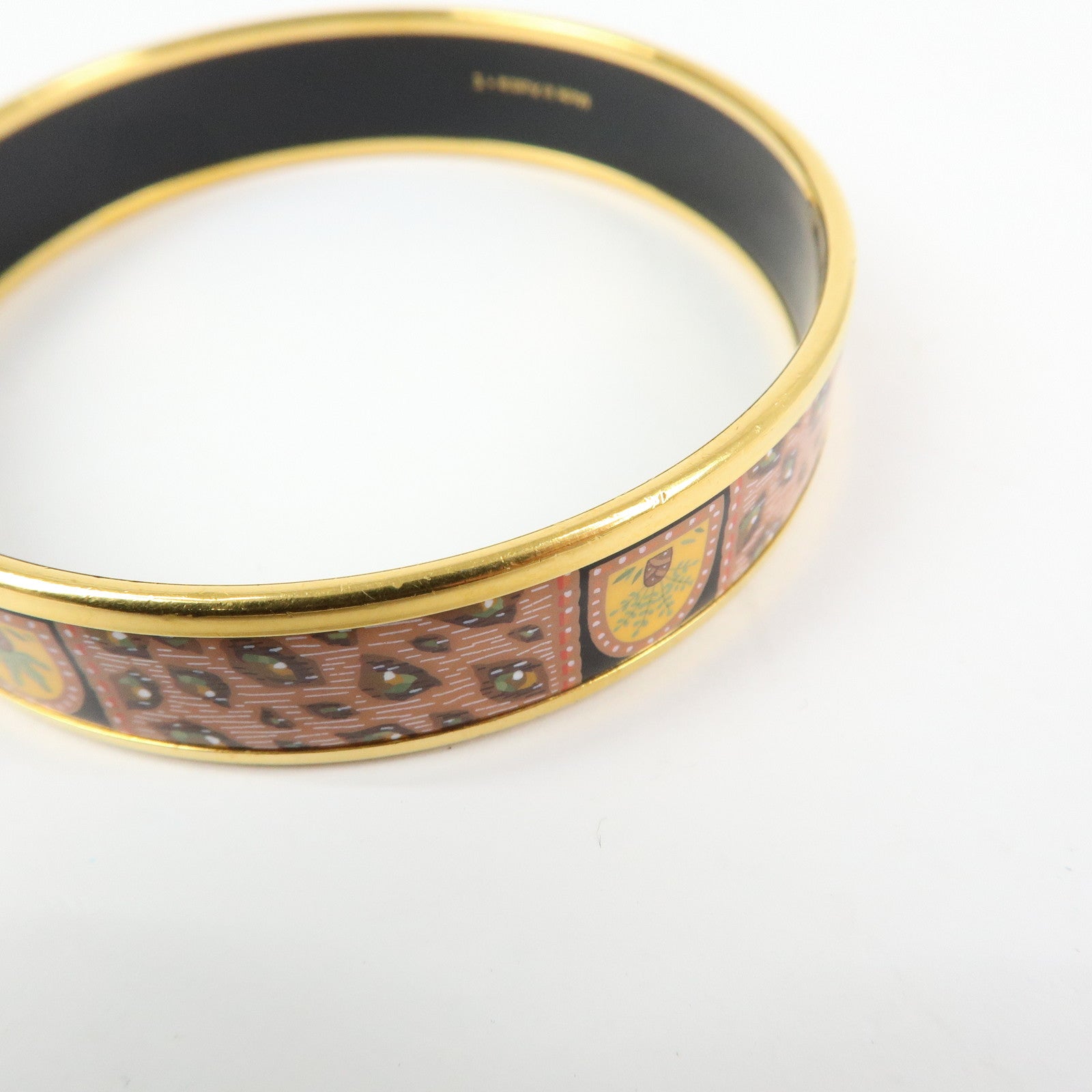 HERMES Email MM Gold Plated Bangle Bracelet Orange Gold