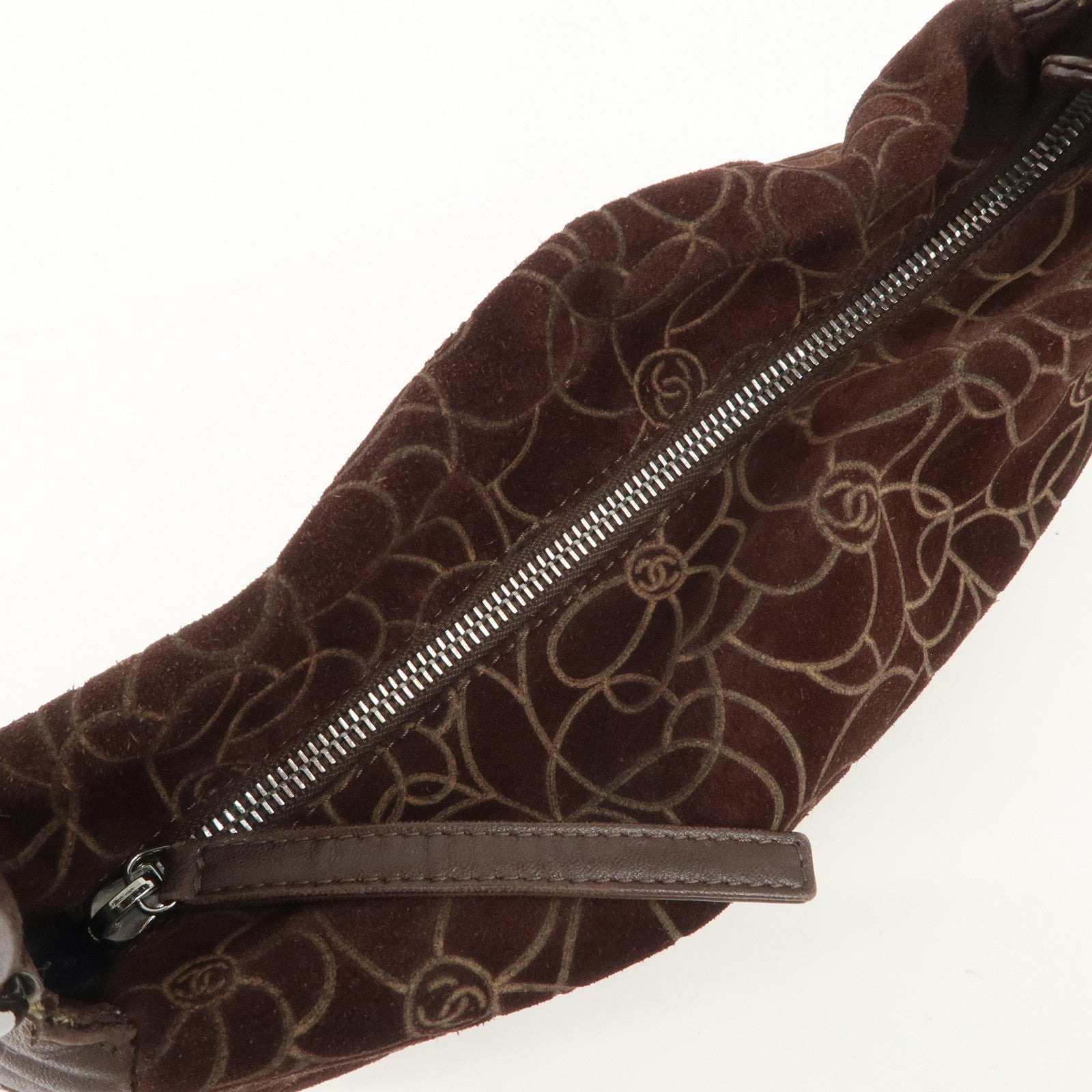 CHANEL Cameria Suede Shoulder Bag Brown Silver Hardware Used