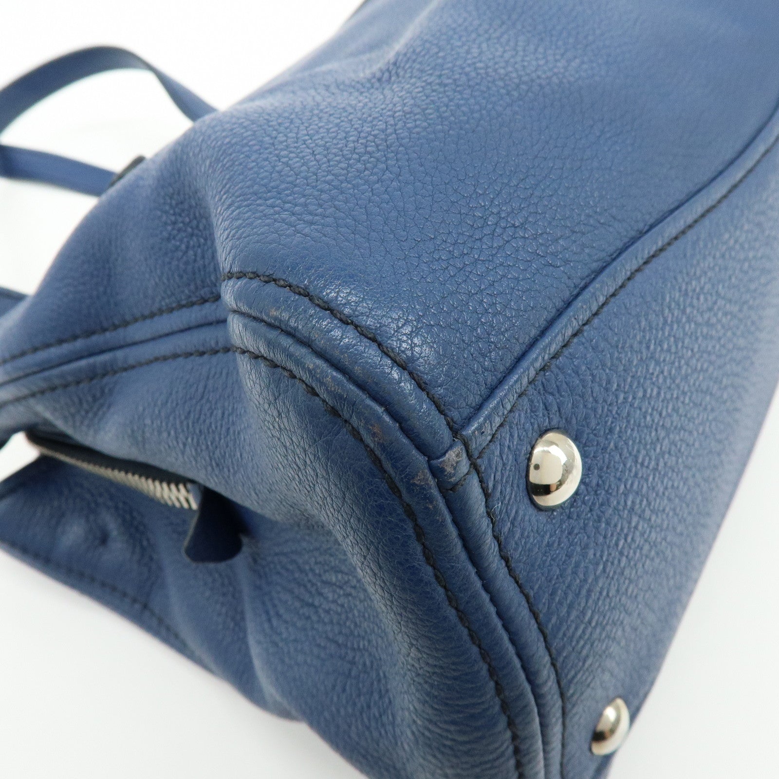 MIU MIU Leather 2Way Bag Hand Bag Shoulder Crossbody Bag Blue