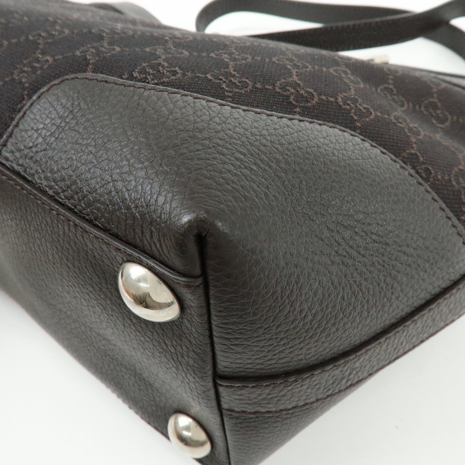 GUCCI GG Canvas Leather Tote Bag Shoulder Bag Black 289719