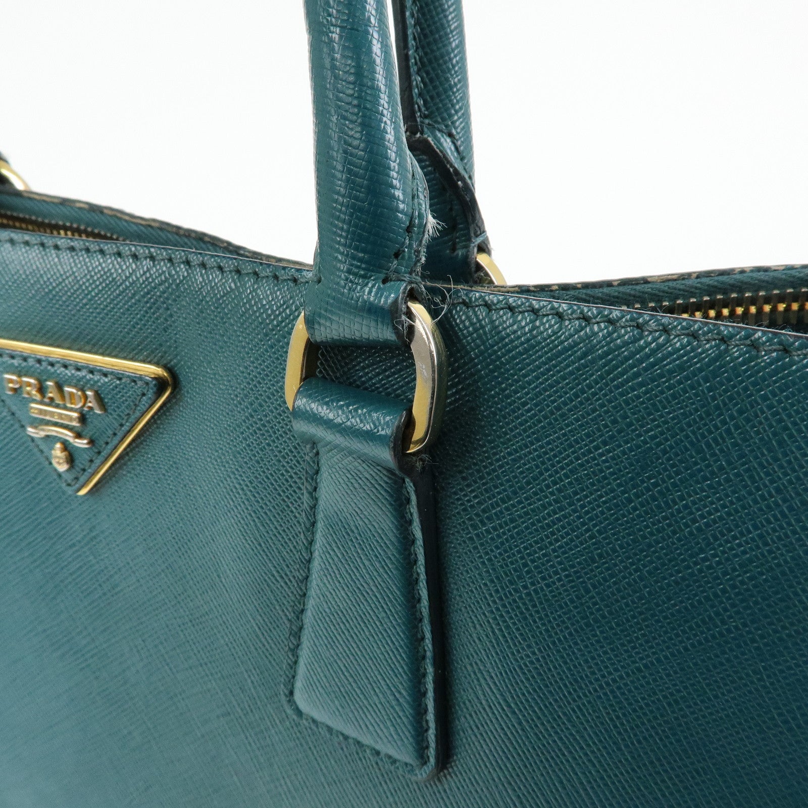 PRADA Triangle Logo Galleria Saffiano Leather Tote Hand Bag Green