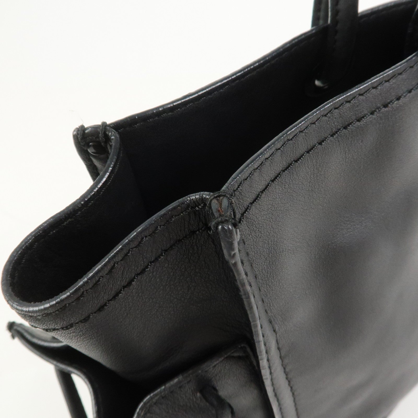 LOEWE Logo Leather Shopper Tote Bag Shoulder Bag Hand Bag Black