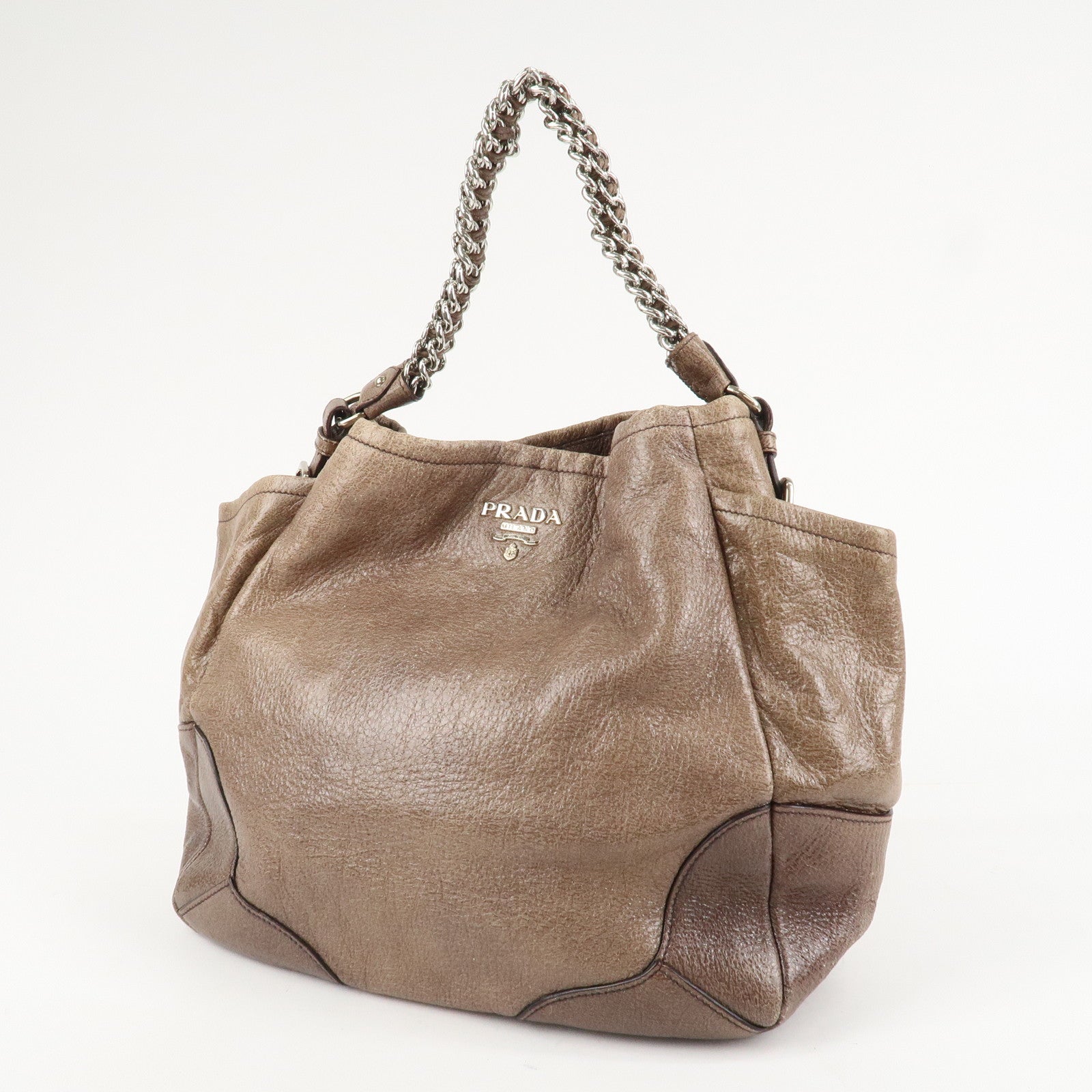 PRADA Logo Leather Shoulder Bag Hand Bag Brown Used