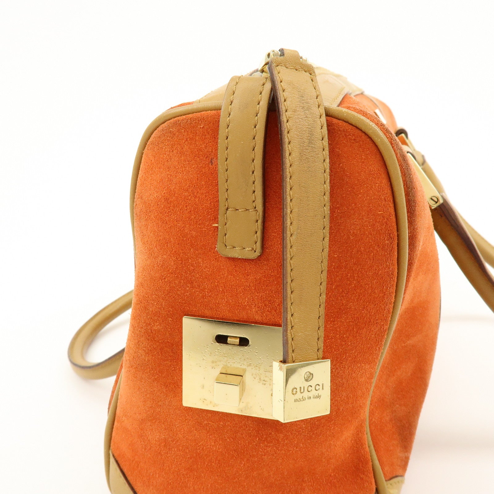 GUCCI Logo Suede Leather Hand Bag Orange Brown 000.0851