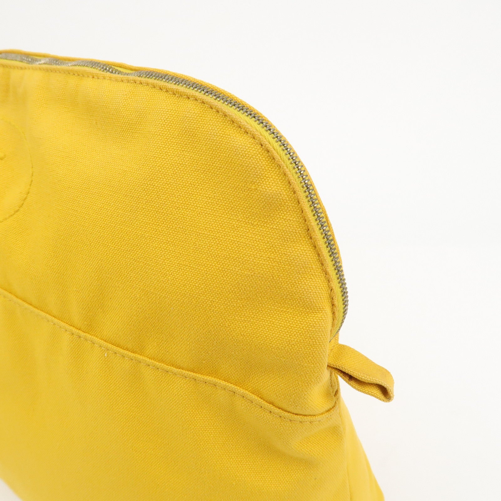 HERMES Bolide Pouch GM Canvas Leather Cosmetic Pouch Yellow
