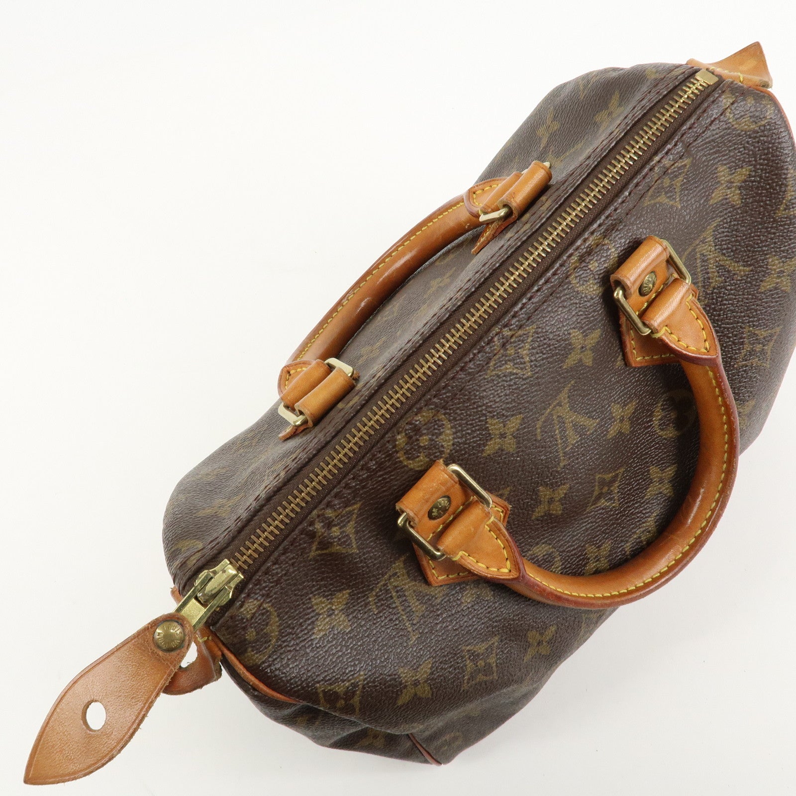 Louis Vuitton Monogram Canvas Leather Speedy 25 Boston Bag M41528