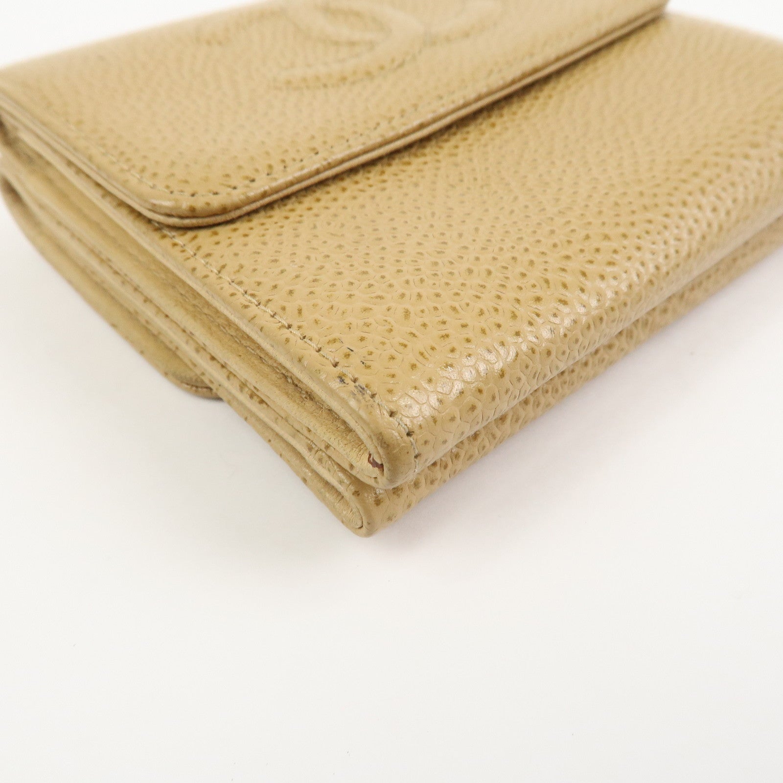 CHANEL COCO Mark Caviarskin Compact Bi-fold Wallet Beige